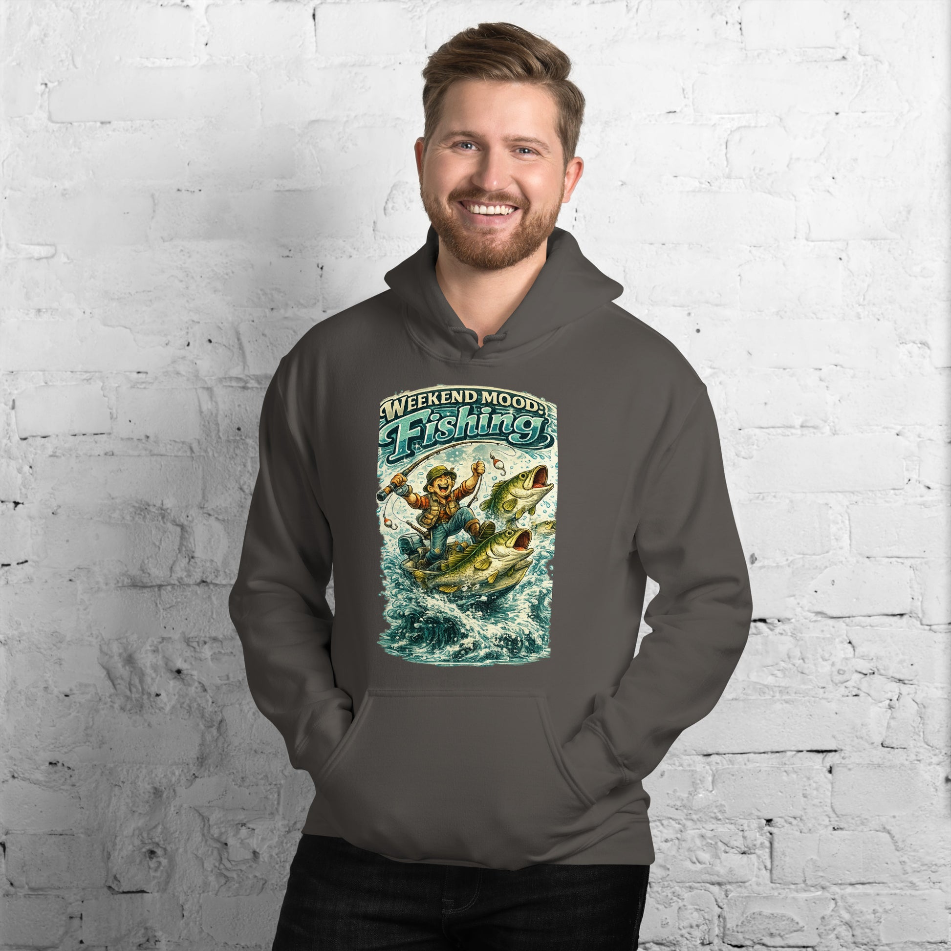 Weekend Mood Fishing Hoodie - Premium Vintage Bass Fishing Lovers Graphic Pullover by printfluence.net