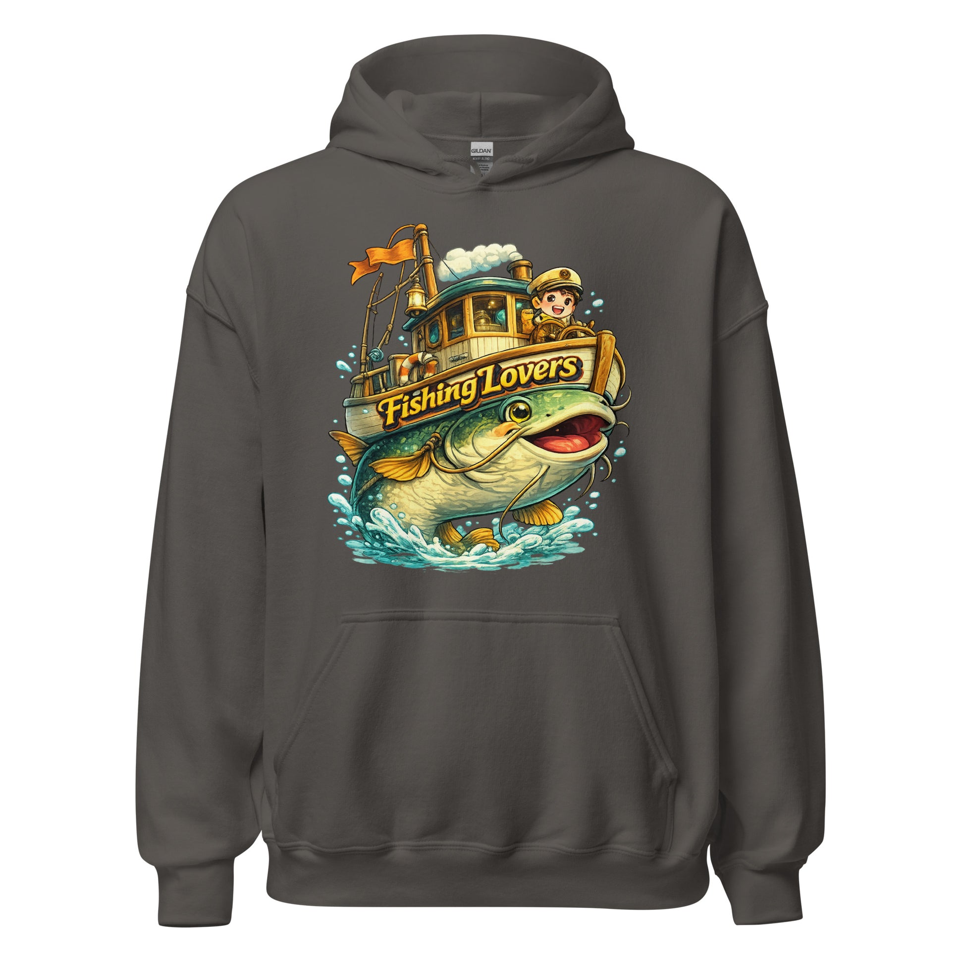 Catfish Boat Hoodie - Cute Anime Style Fishing Lovers Graphic Pullover by printfluence.net
