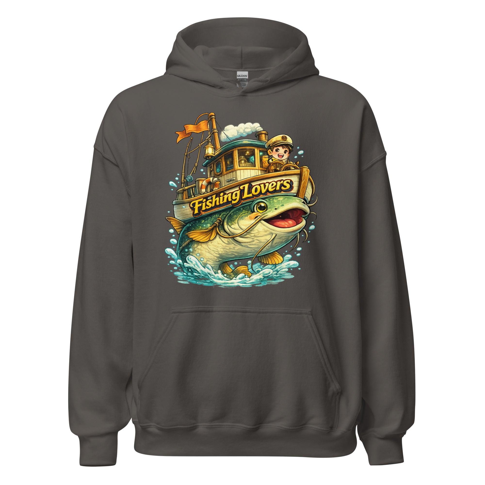 Catfish Boat Hoodie - Cute Anime Style Fishing Lovers Graphic Pullover by printfluence.net