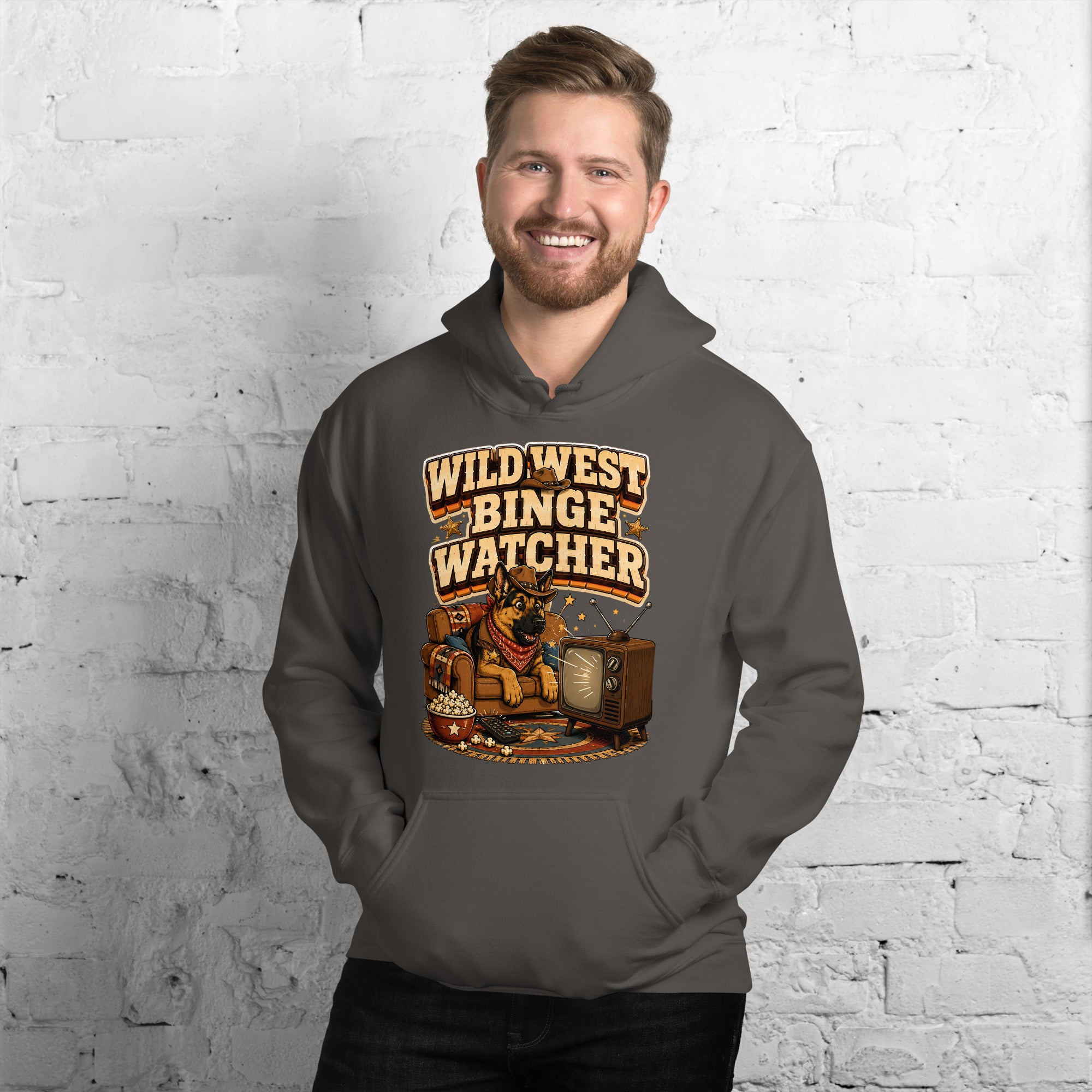 German Shepherd Wild West Binge Watcher Unisex Hoodie by printfluence.net
