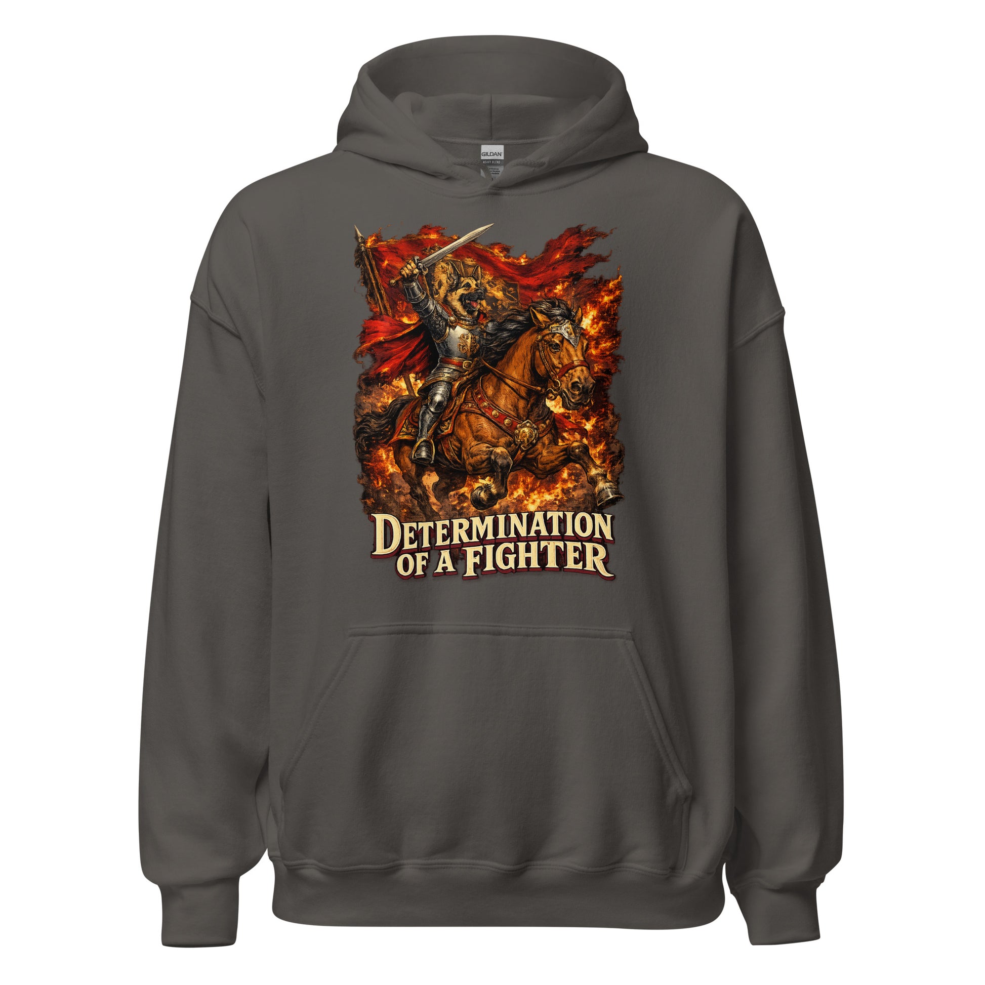 German Shepherd Lovers Unisex Hoodie | "Determination of a Fighter" Medieval Knight Graphic Sweatshirt by printfluence.net