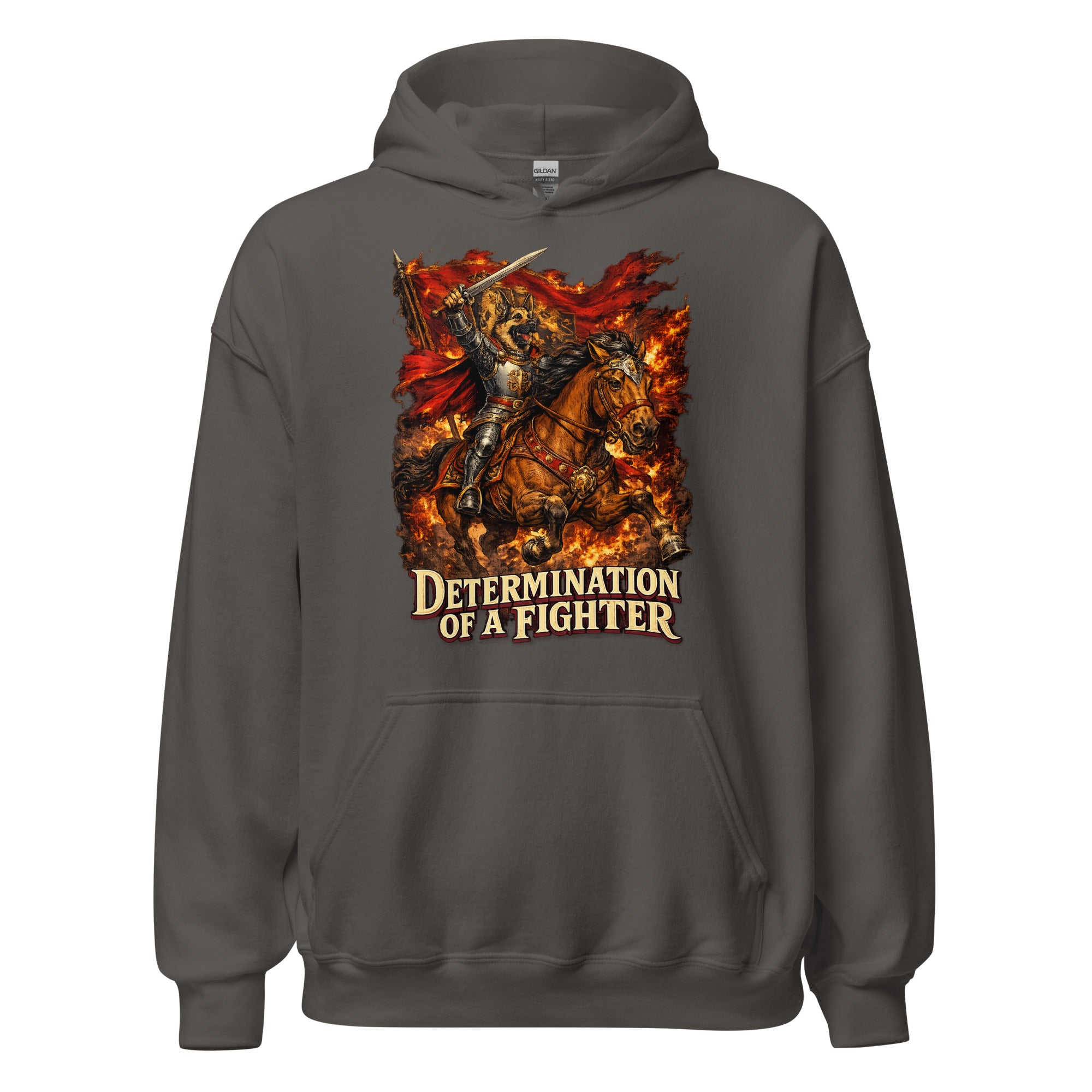 German Shepherd Lovers Unisex Hoodie | "Determination of a Fighter" Medieval Knight Graphic Sweatshirt by printfluence.net