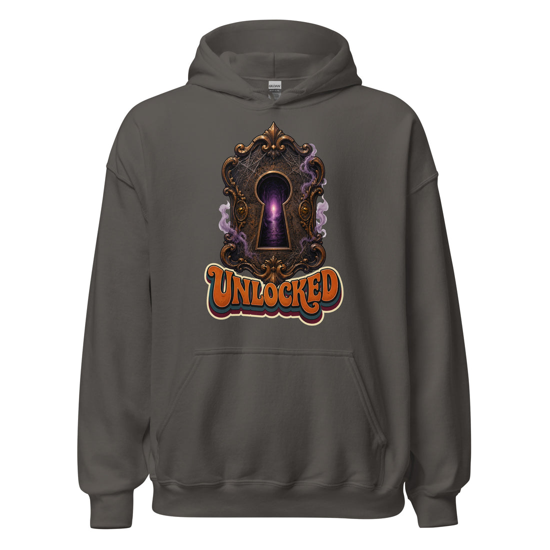 Horror and Mystery Lovers Unisex Heavy Blend Hoodie — "Unlocked" Mystical Portal Design by printfluence.net