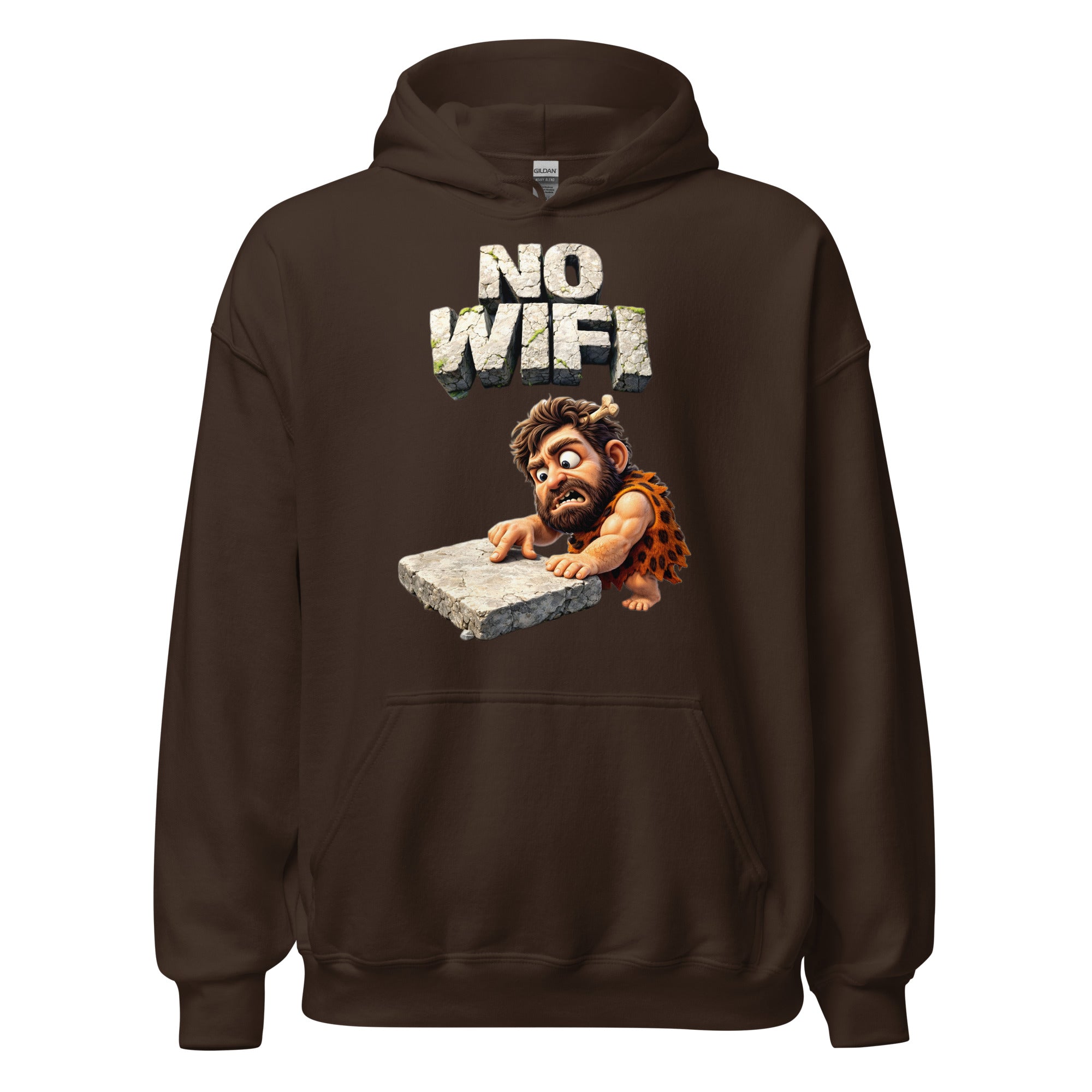 Unisex Hoodie - Prehistoric Struggle: "NO WIFI" Funny Caveman Unisex Hoodie 🦴📴 by printfluence.net