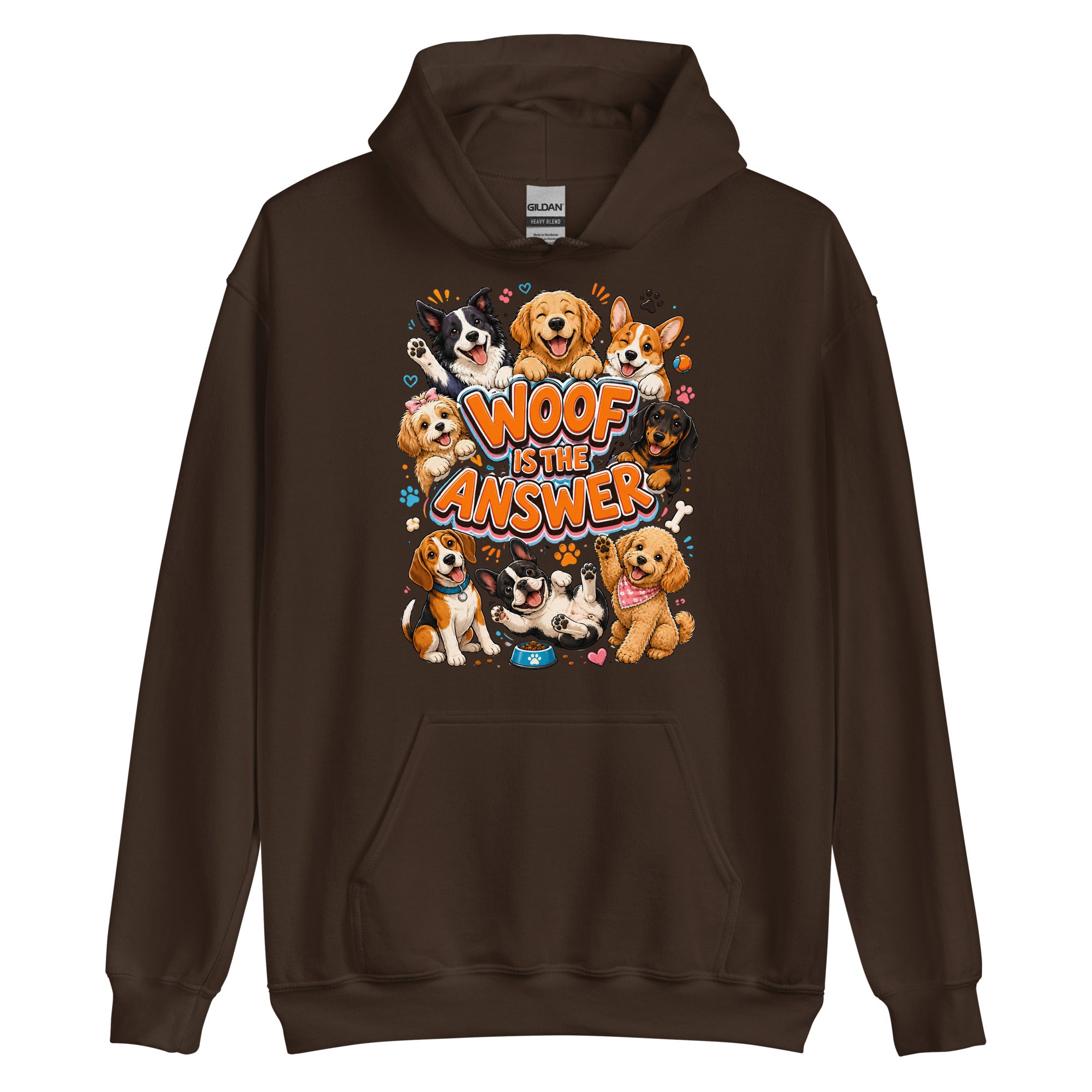 Woof is the Answer Cute Multi-Breed Puppy Unisex Hoodie - Happy Dog Lover Graphic Pullover Sweatshirt by printfluence.net