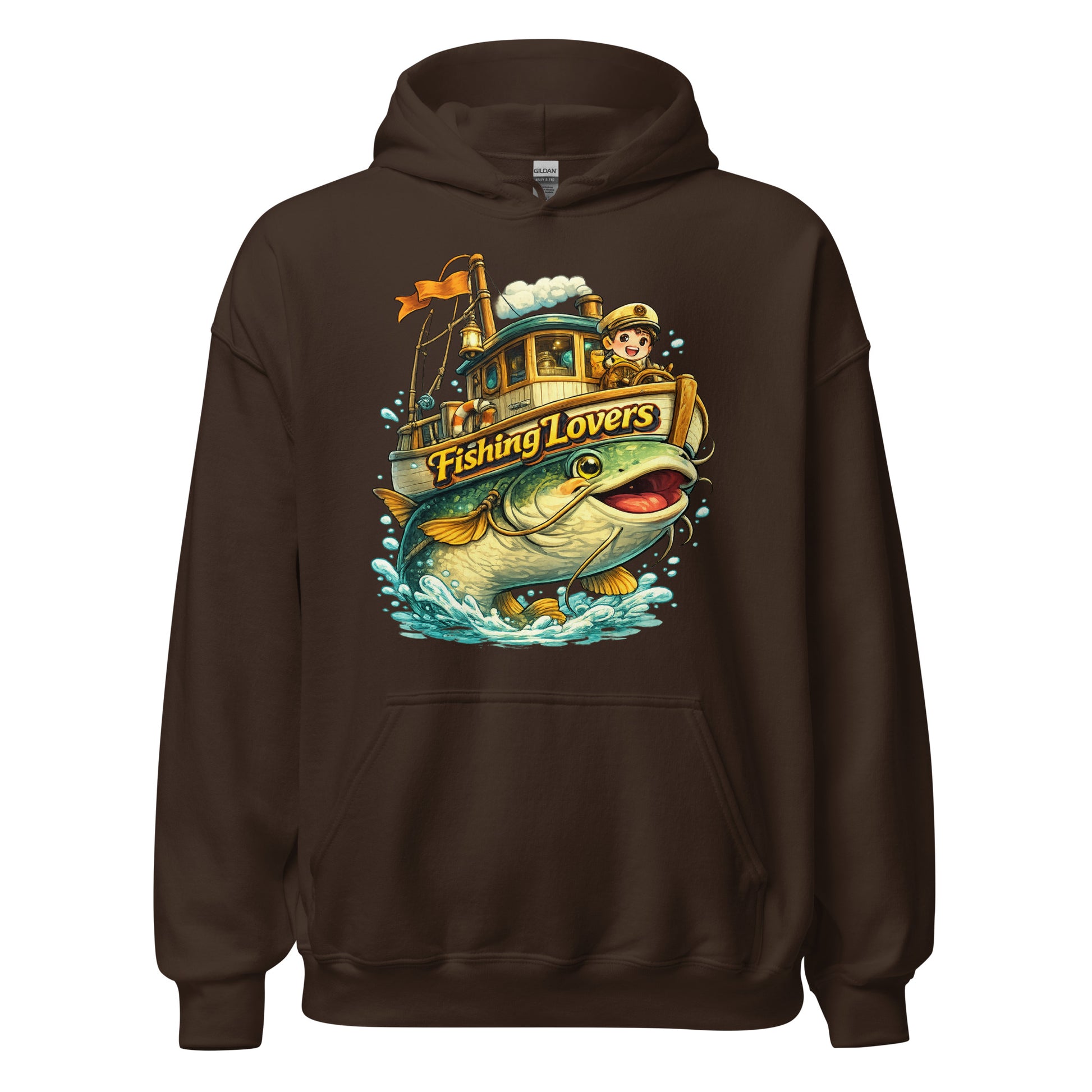 Catfish Boat Hoodie - Cute Anime Style Fishing Lovers Graphic Pullover by printfluence.net