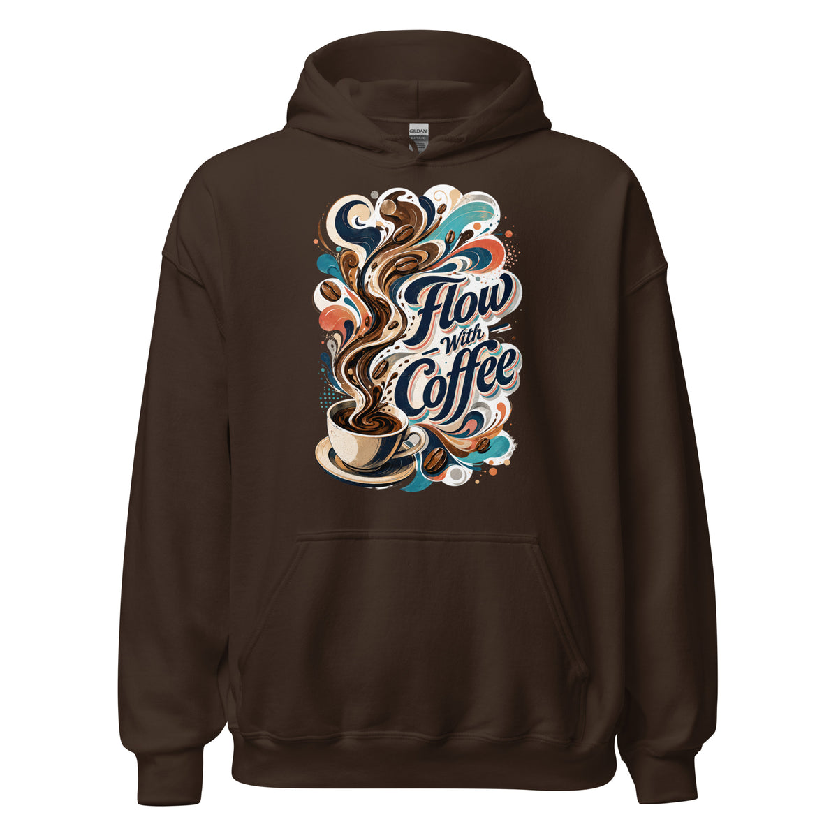 Coffee Lovers Unisex Hoodie Flow with Coffee – Abstract Swirl & Coffee Bean Graphic Pullover by printfluence.net