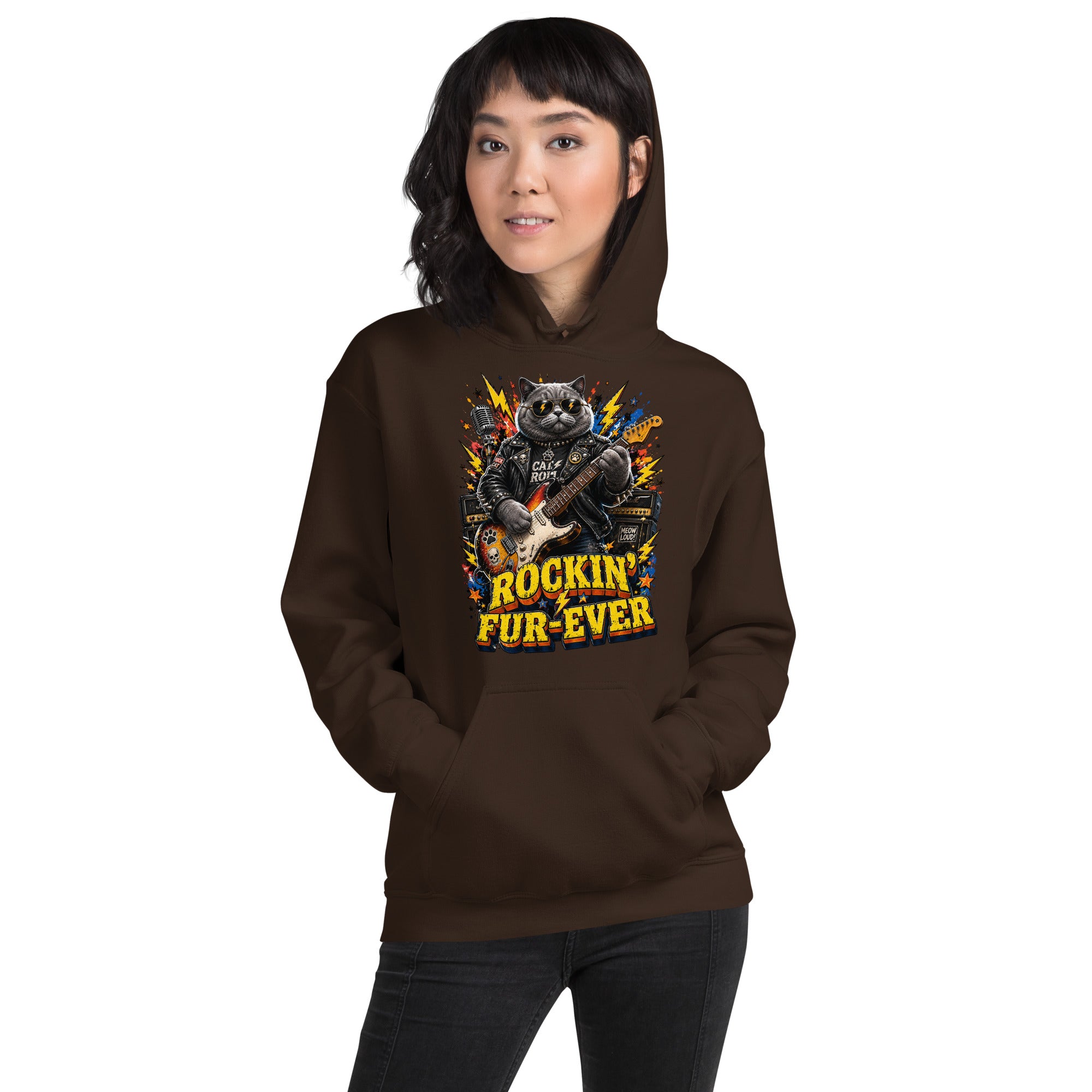 Cat Lovers Unisex Heavy Blend Hoodie "Rockin’ Fur-Ever" by printfluence.net