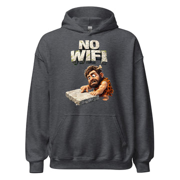 Unisex Hoodie - Prehistoric Struggle: "NO WIFI" Funny Caveman Unisex Hoodie 🦴📴 by printfluence.net