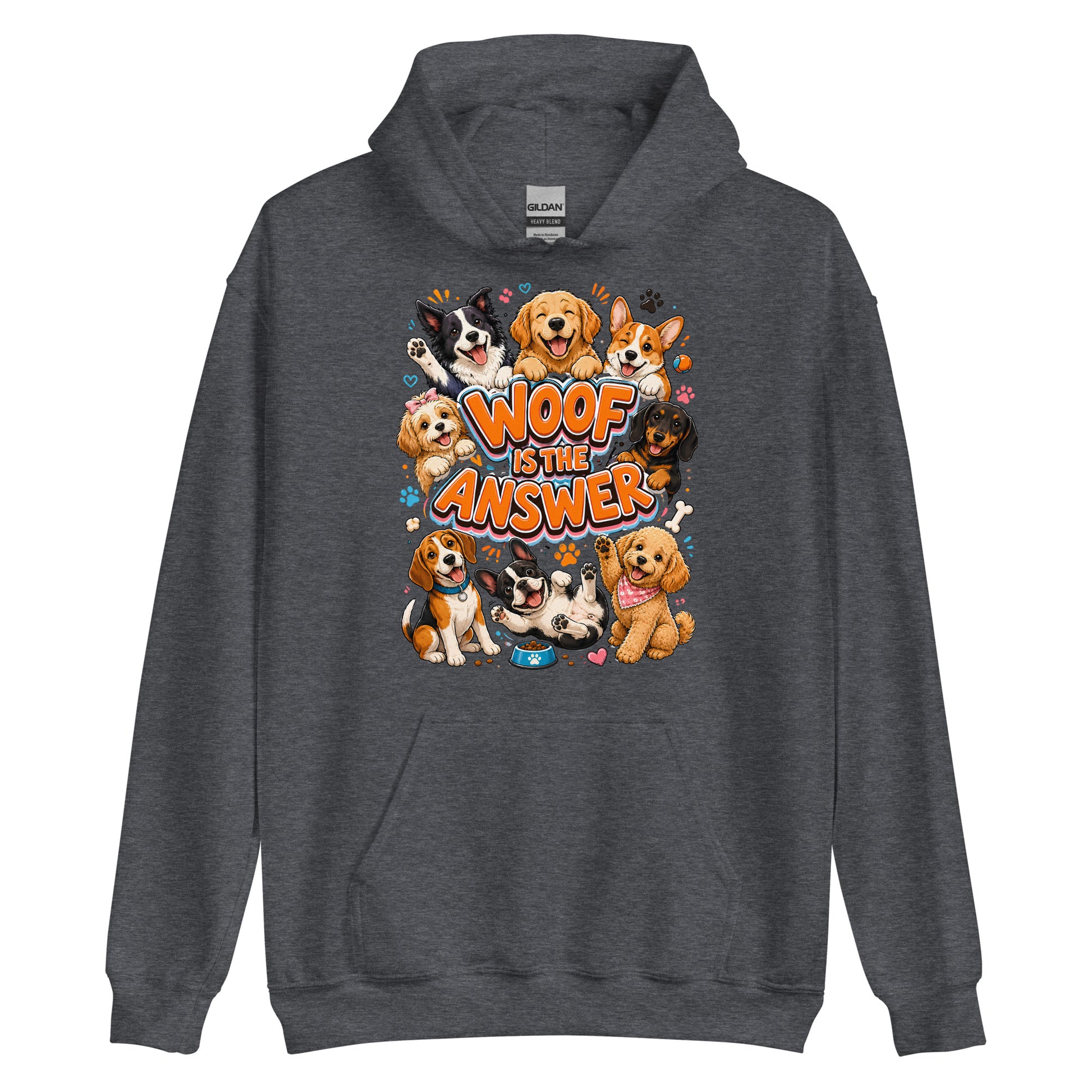 Woof is the Answer Cute Multi-Breed Puppy Unisex Hoodie - Happy Dog Lover Graphic Pullover Sweatshirt by printfluence.net