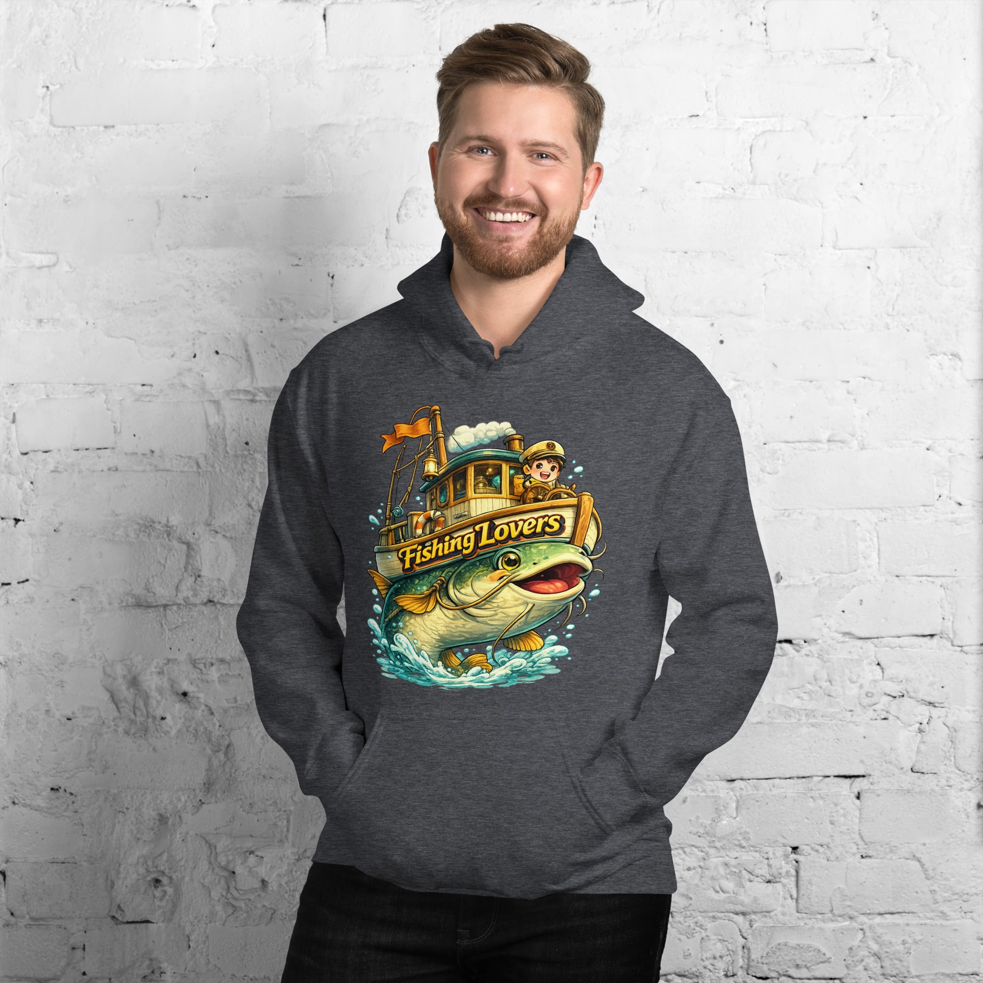 Catfish Boat Hoodie - Cute Anime Style Fishing Lovers Graphic Pullover by printfluence.net