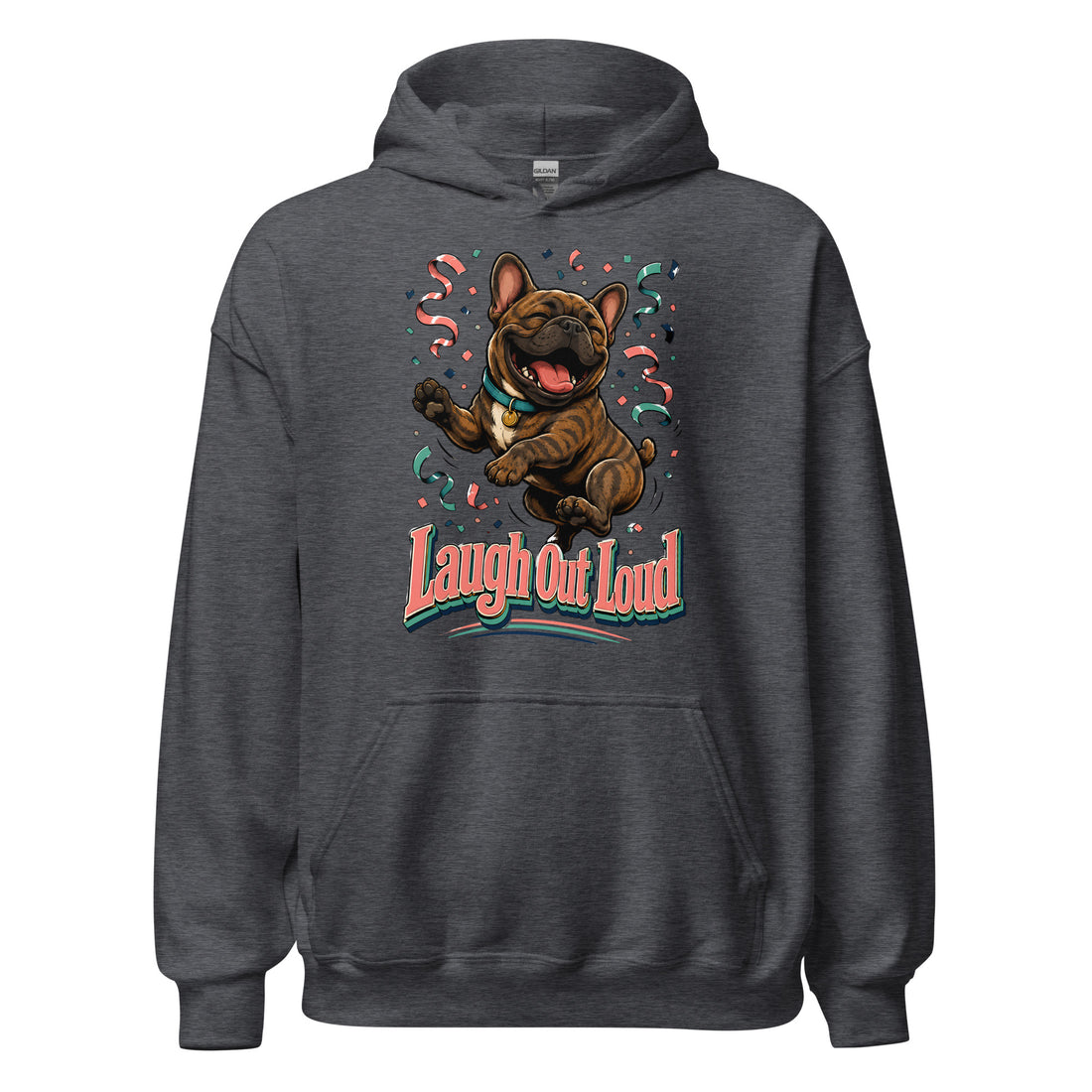 French Bulldog Laugh Out Loud Retro Unisex Hoodie by printfluence.net