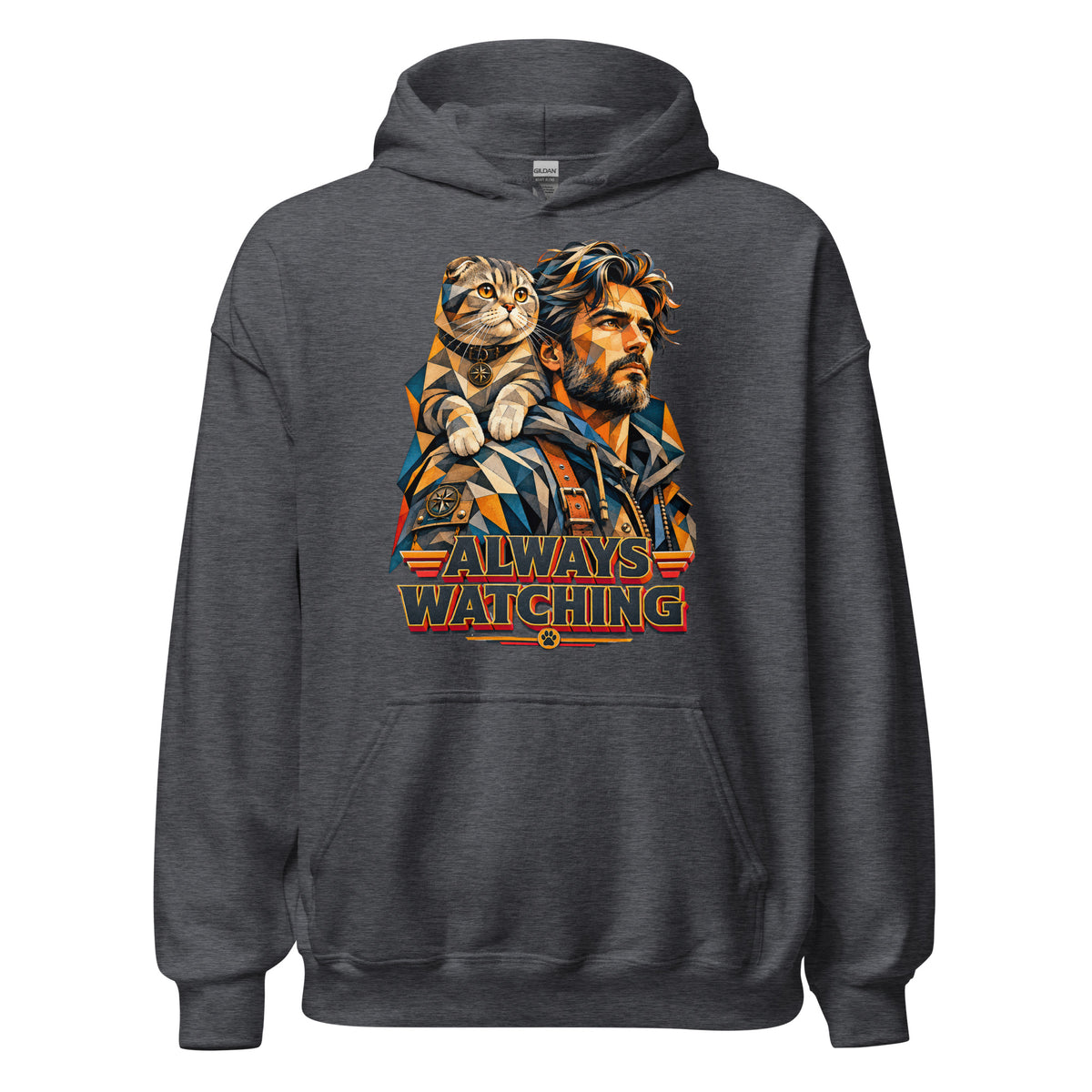 Cat Lovers Unisex Heavy Blend Hoodie – Scottish Fold "Always Watching" Geometric Cat Design by printfluence.net