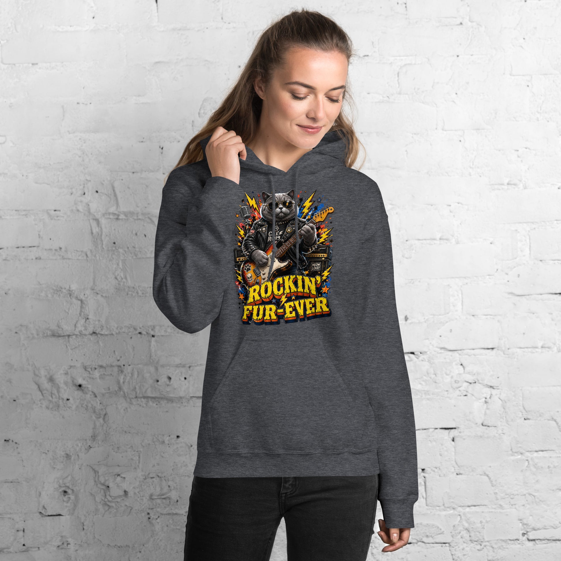 Cat Lovers Unisex Heavy Blend Hoodie "Rockin’ Fur-Ever" by printfluence.net
