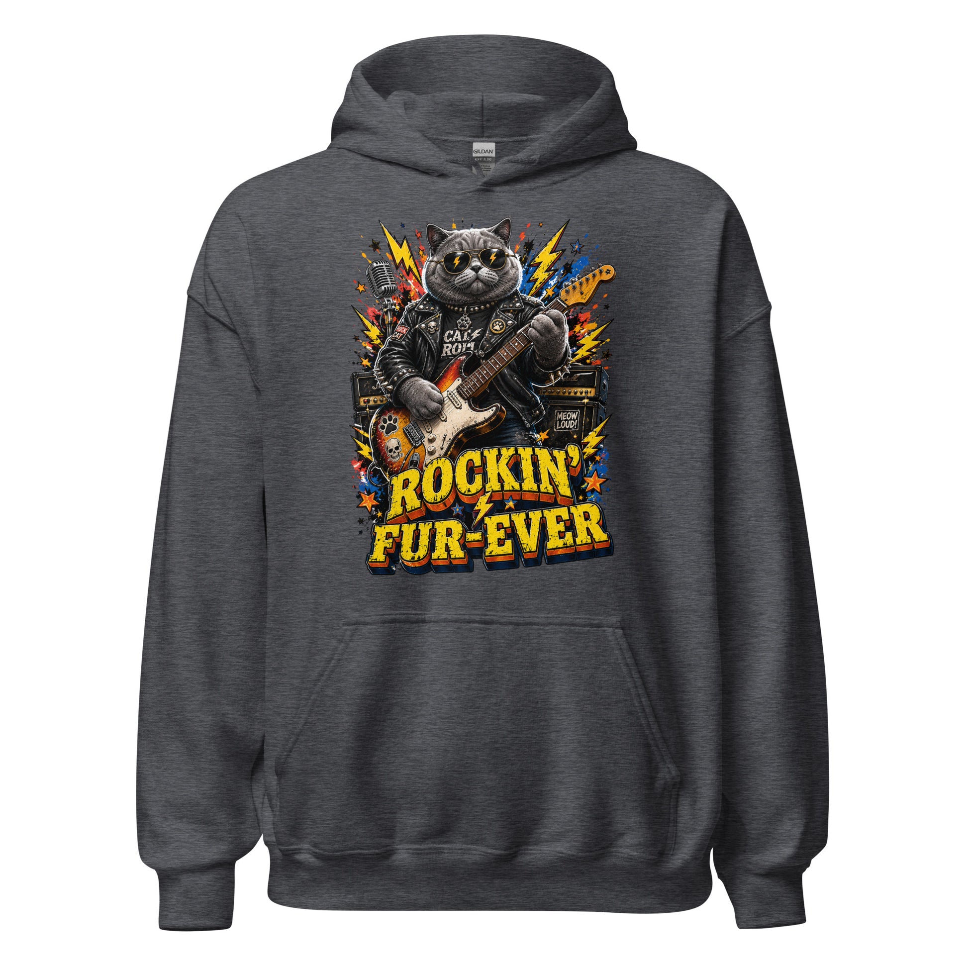 Cat Lovers Unisex Heavy Blend Hoodie "Rockin’ Fur-Ever" by printfluence.net
