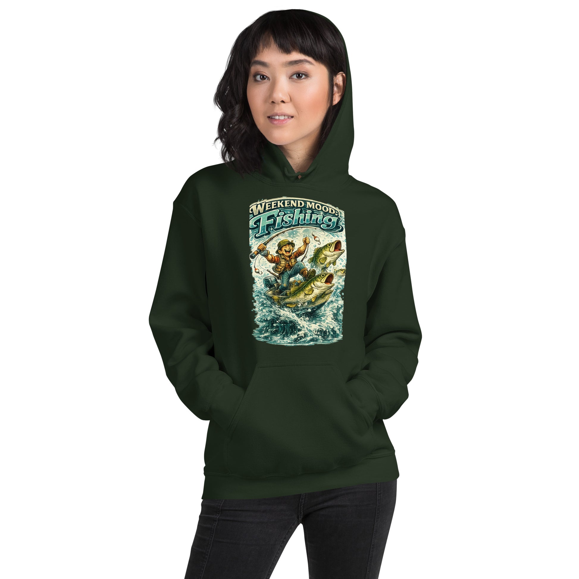 Weekend Mood Fishing Hoodie - Premium Vintage Bass Fishing Lovers Graphic Pullover by printfluence.net