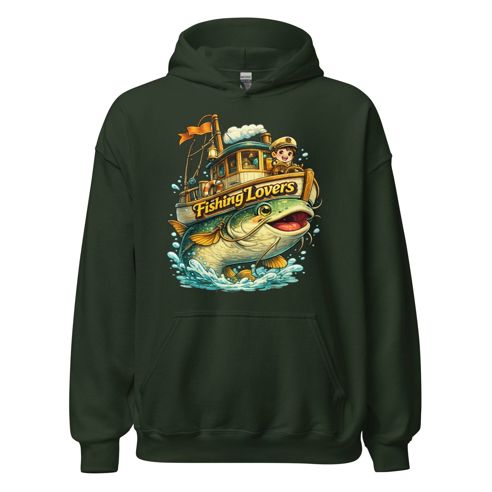 Catfish Boat Hoodie - Cute Anime Style Fishing Lovers Graphic Pullover by printfluence.net
