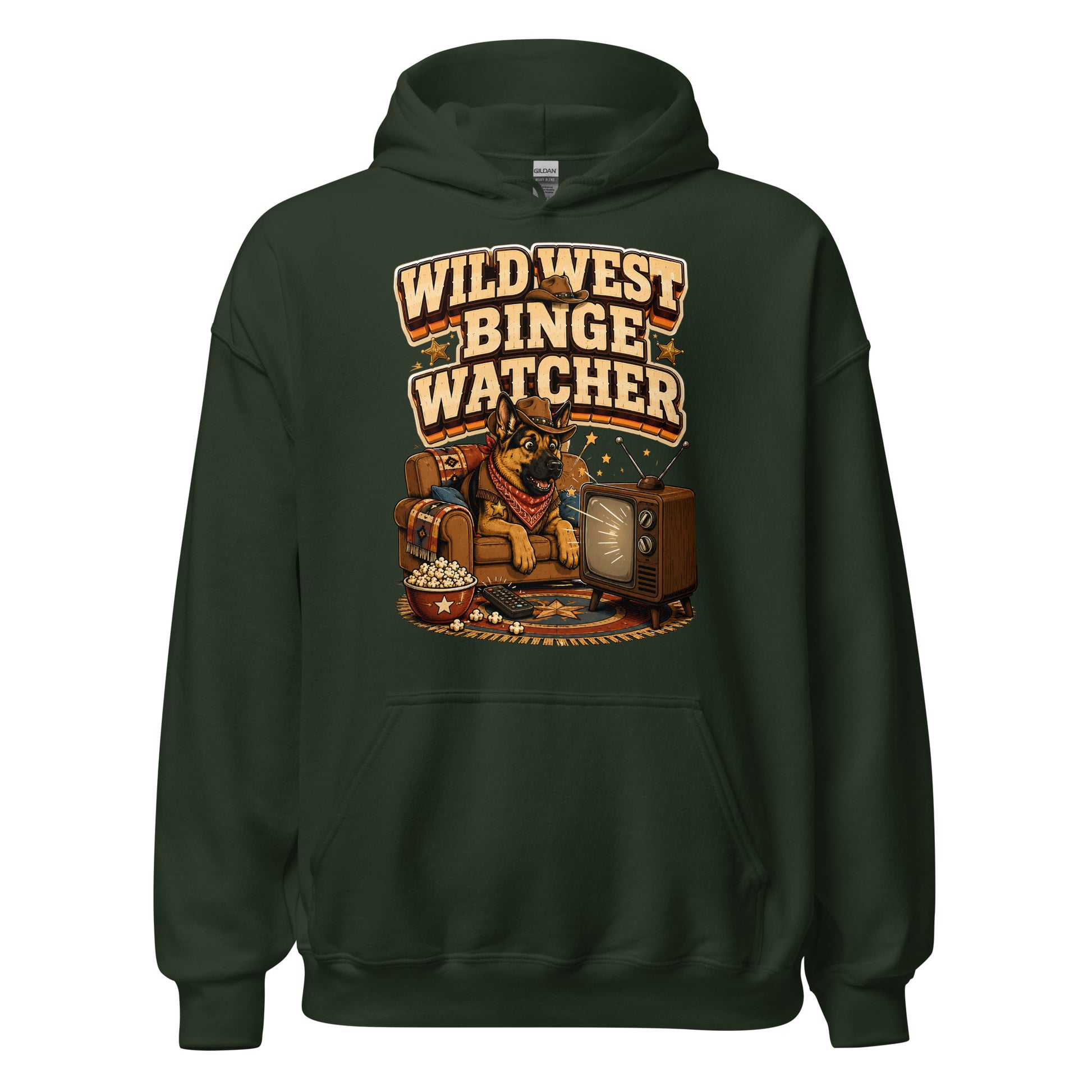German Shepherd Wild West Binge Watcher Unisex Hoodie by printfluence.net
