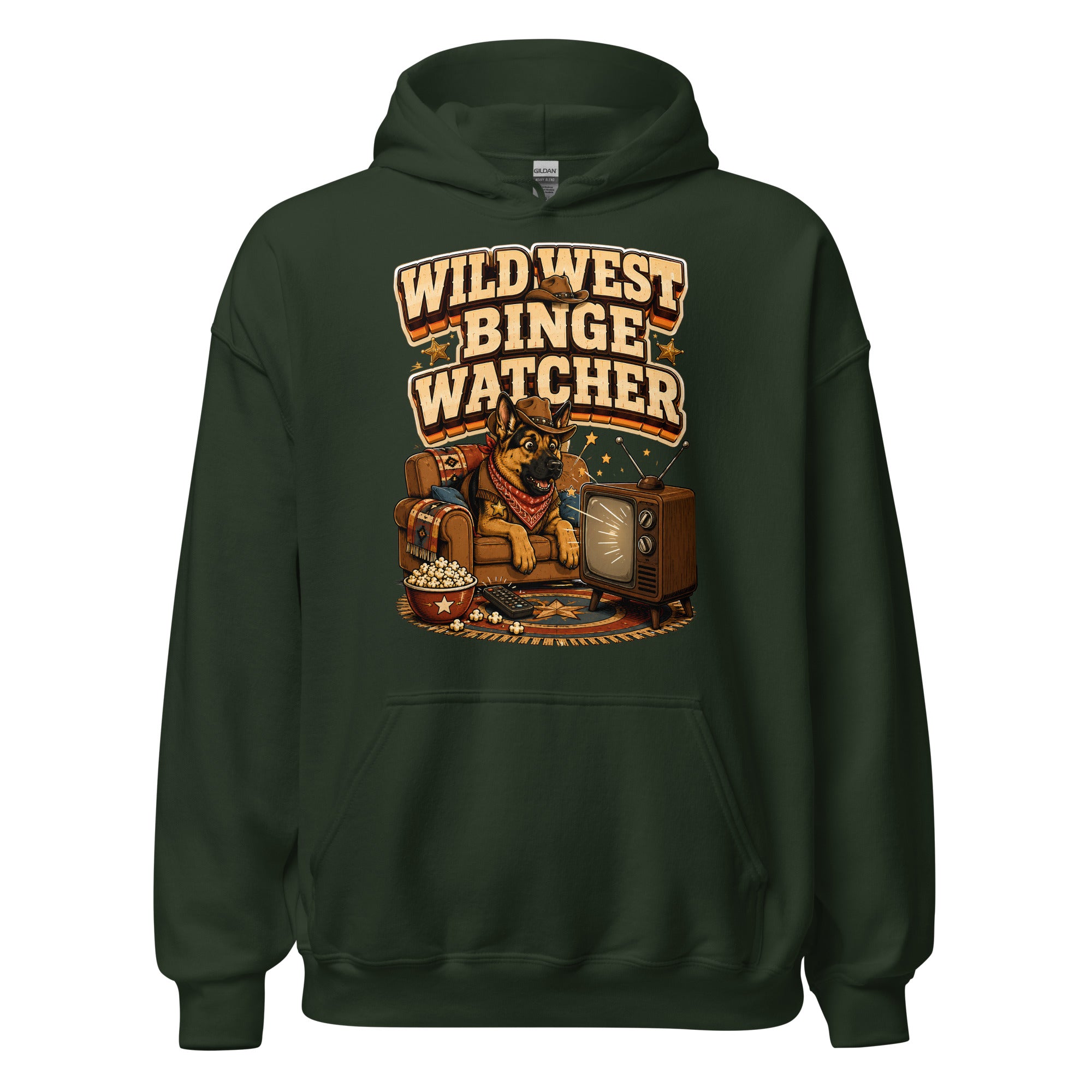 German Shepherd Wild West Binge Watcher Unisex Hoodie by printfluence.net