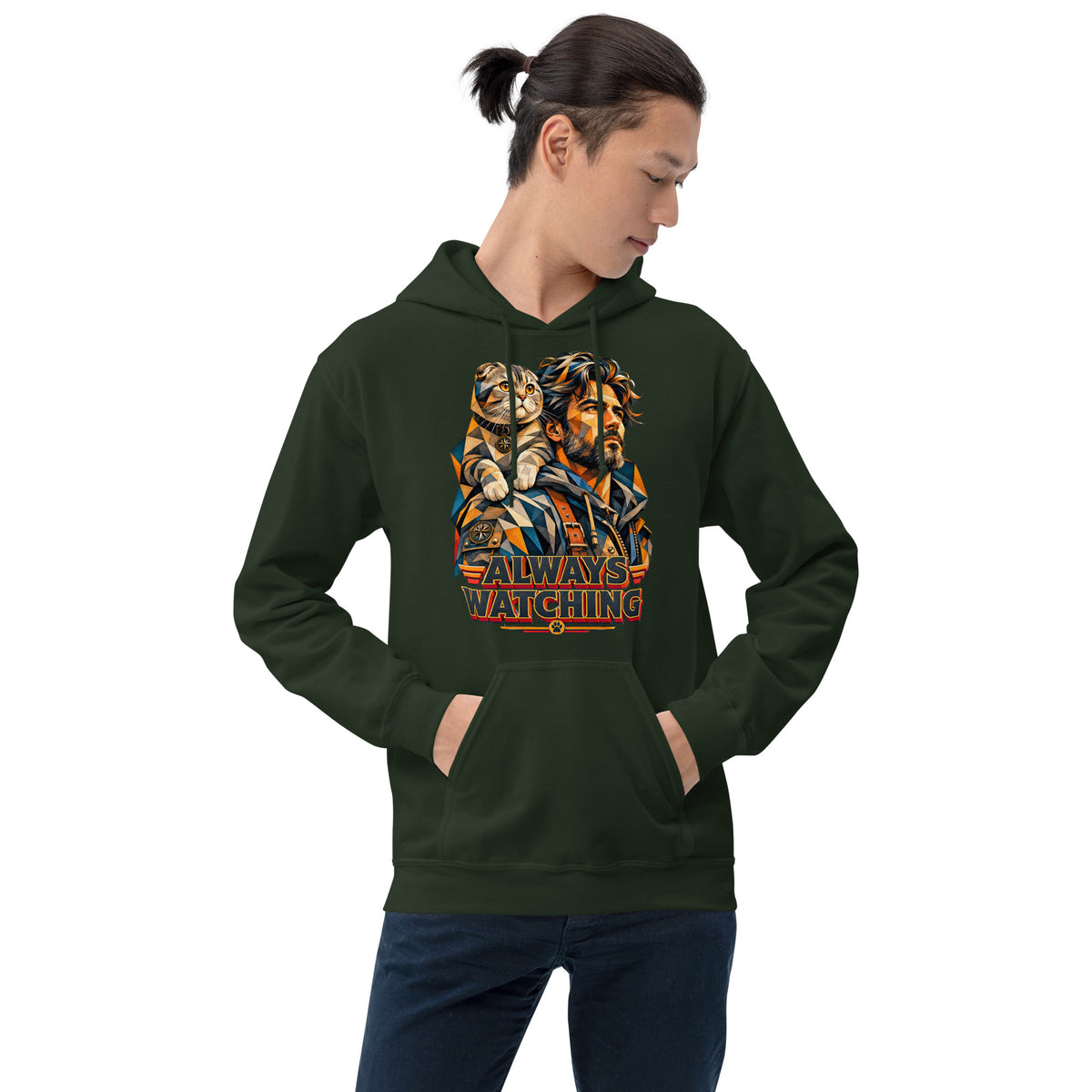 Cat Lovers Unisex Heavy Blend Hoodie – Scottish Fold "Always Watching" Geometric Cat Design by printfluence.net