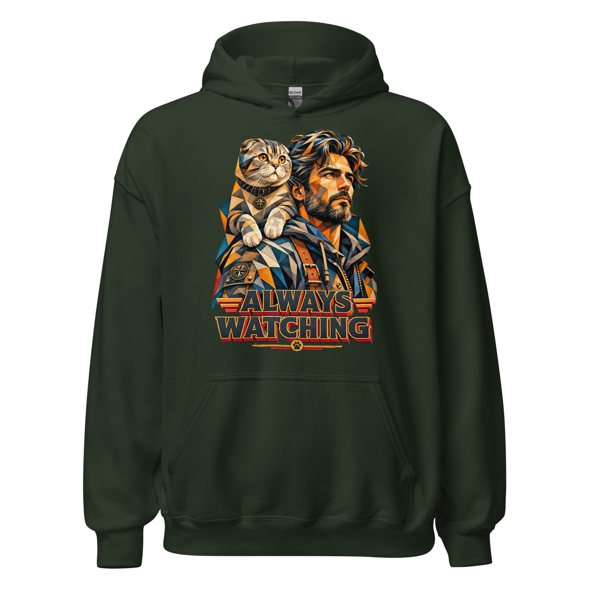 Cat Lovers Unisex Heavy Blend Hoodie – Scottish Fold "Always Watching" Geometric Cat Design by printfluence.net
