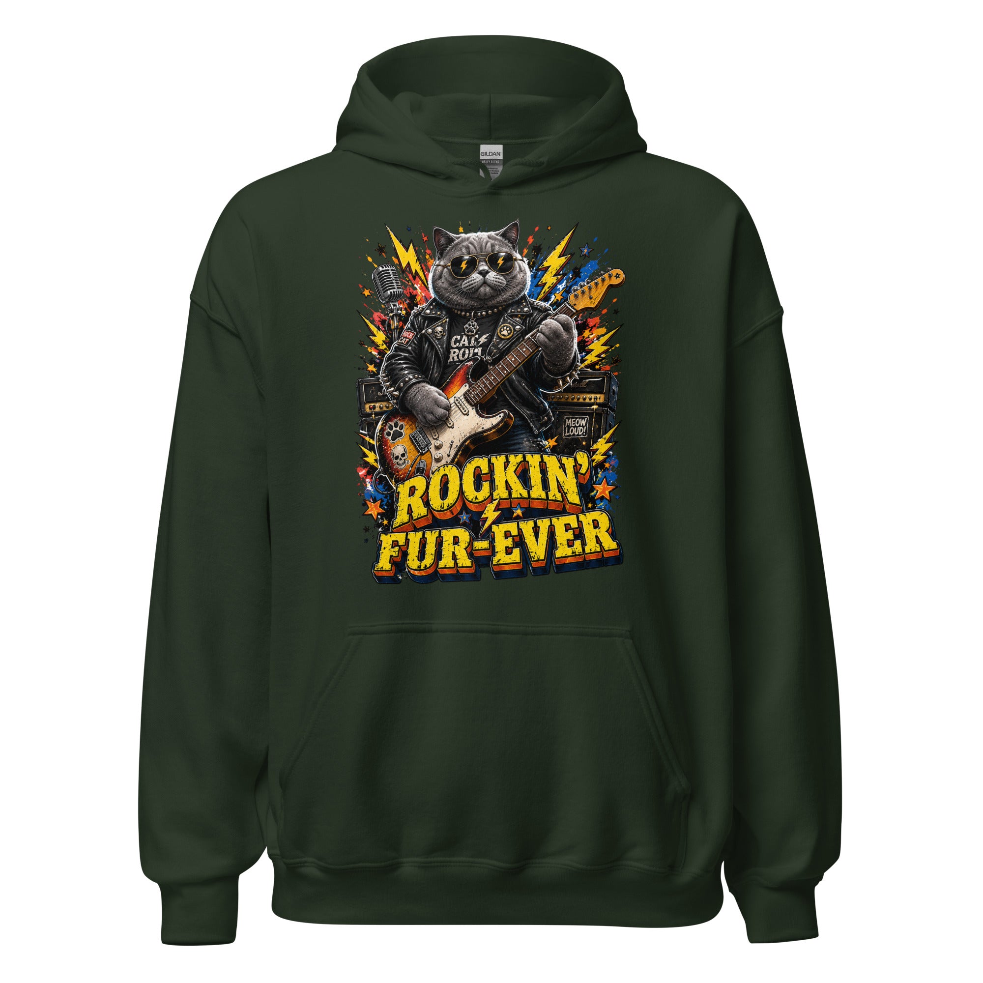 Cat Lovers Unisex Heavy Blend Hoodie "Rockin’ Fur-Ever" by printfluence.net
