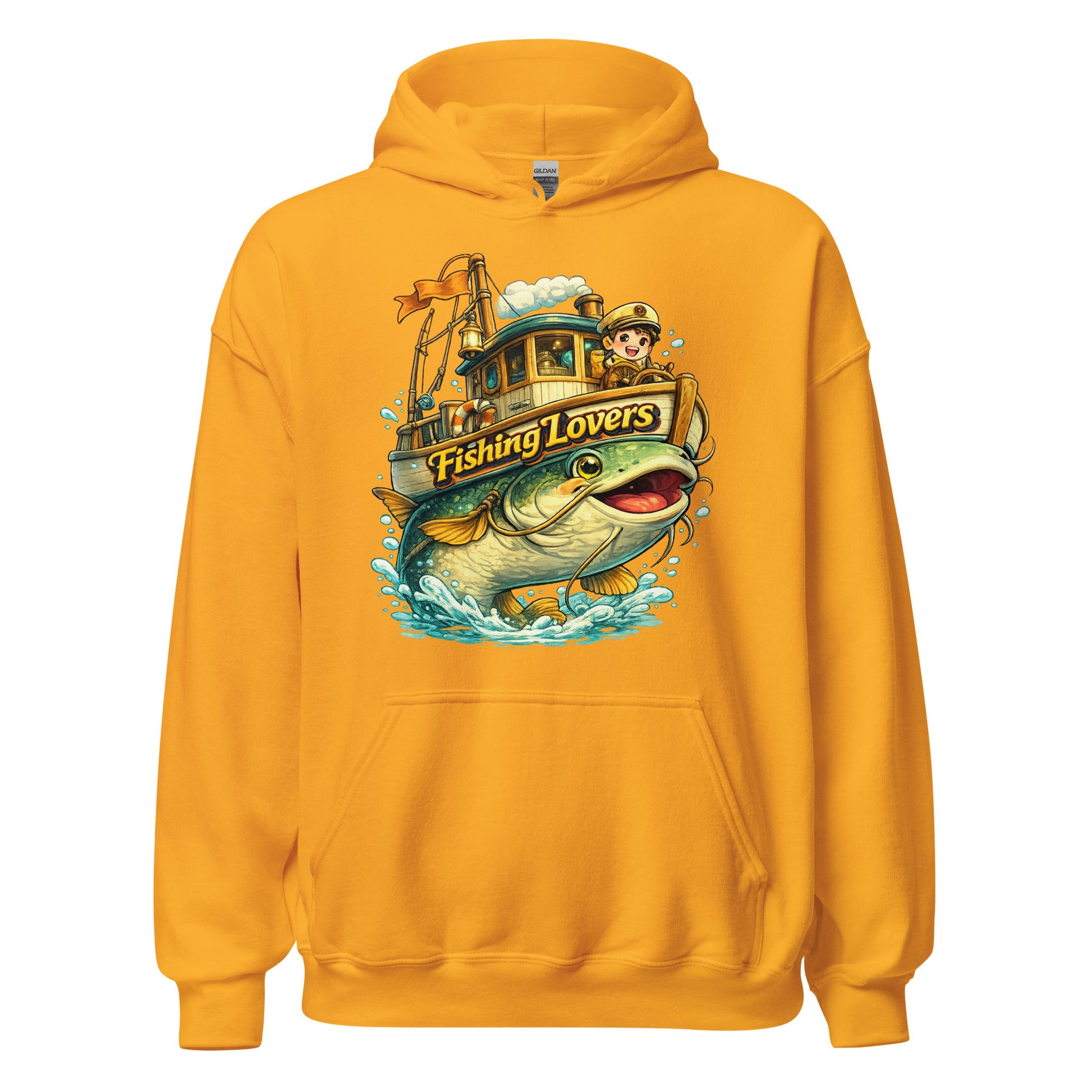 Catfish Boat Hoodie - Cute Anime Style Fishing Lovers Graphic Pullover by printfluence.net