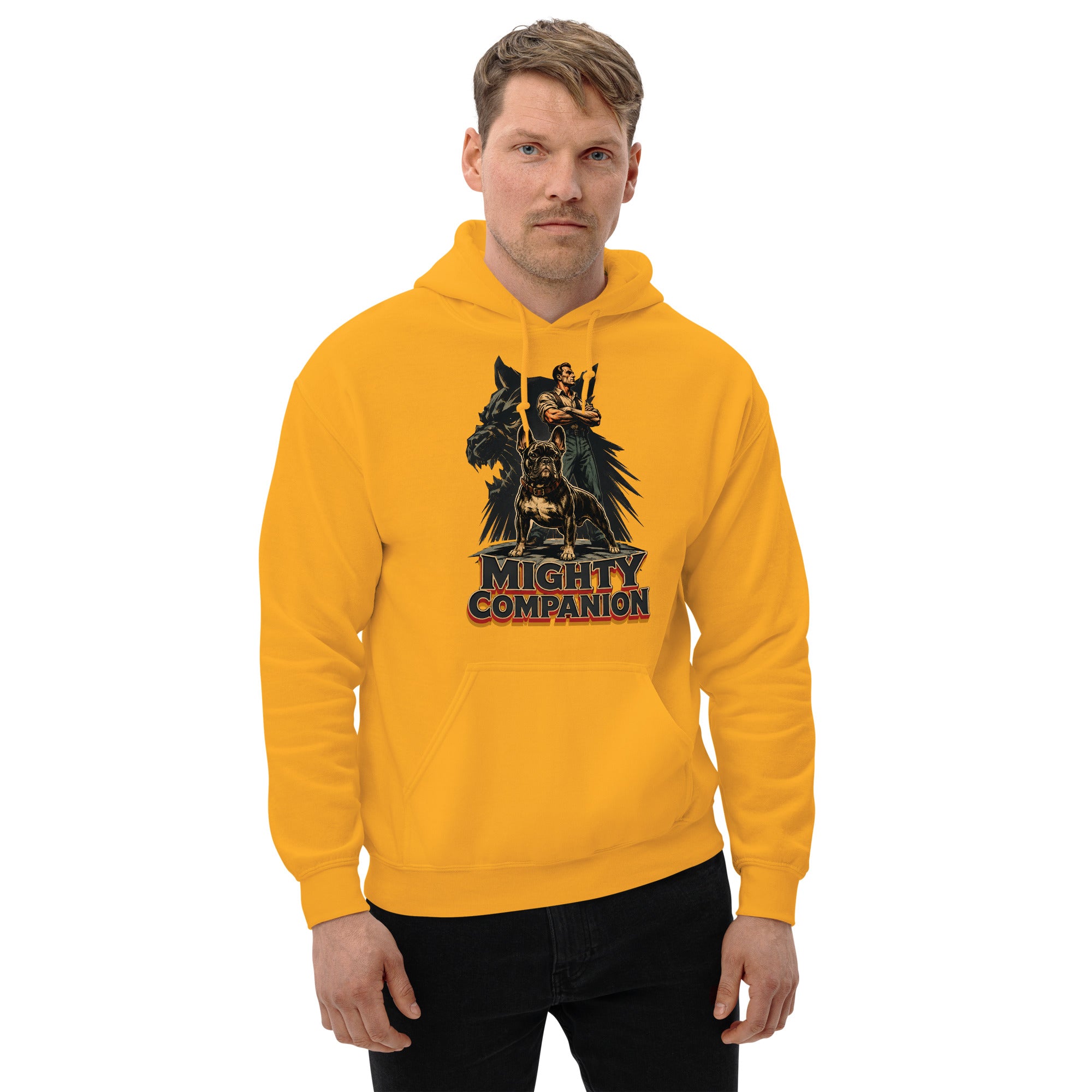 Mighty Companion Heavy Blend Hoodie - Unisex French Bulldog Lovers Graphic Pullover H-16 by printfluence.net