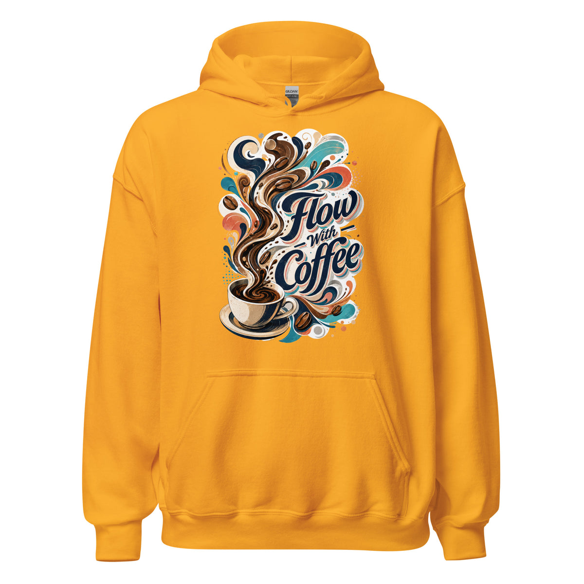 Coffee Lovers Unisex Hoodie Flow with Coffee – Abstract Swirl & Coffee Bean Graphic Pullover by printfluence.net