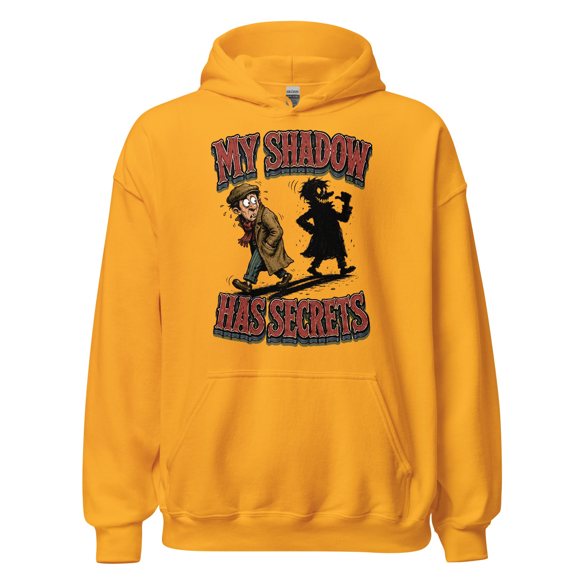 Horror & Mystery Lovers Unisex Heavyweight Fleece Hoodie with "My Shadow Has Secrets" Design by printfluence.net