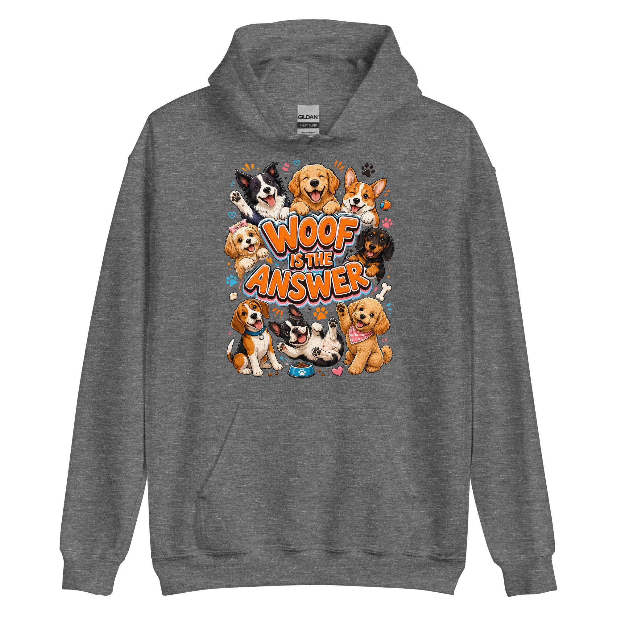 Woof is the Answer Cute Multi-Breed Puppy Unisex Hoodie - Happy Dog Lover Graphic Pullover Sweatshirt by printfluence.net