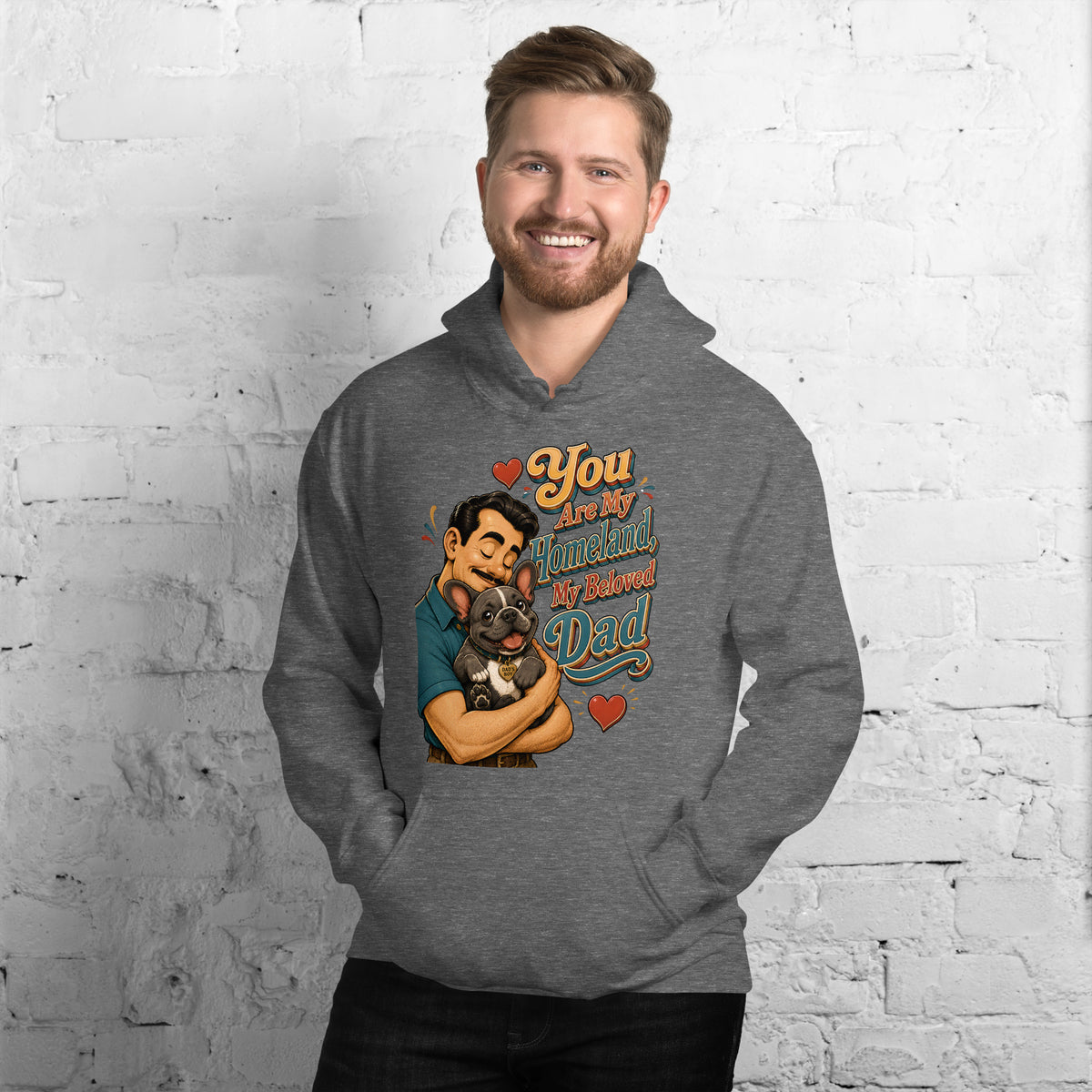 French Bulldog Dad Homeland Retro Unisex Hoodie by printfluence.net