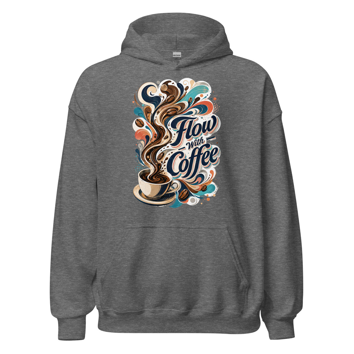 Coffee Lovers Unisex Hoodie Flow with Coffee – Abstract Swirl & Coffee Bean Graphic Pullover by printfluence.net