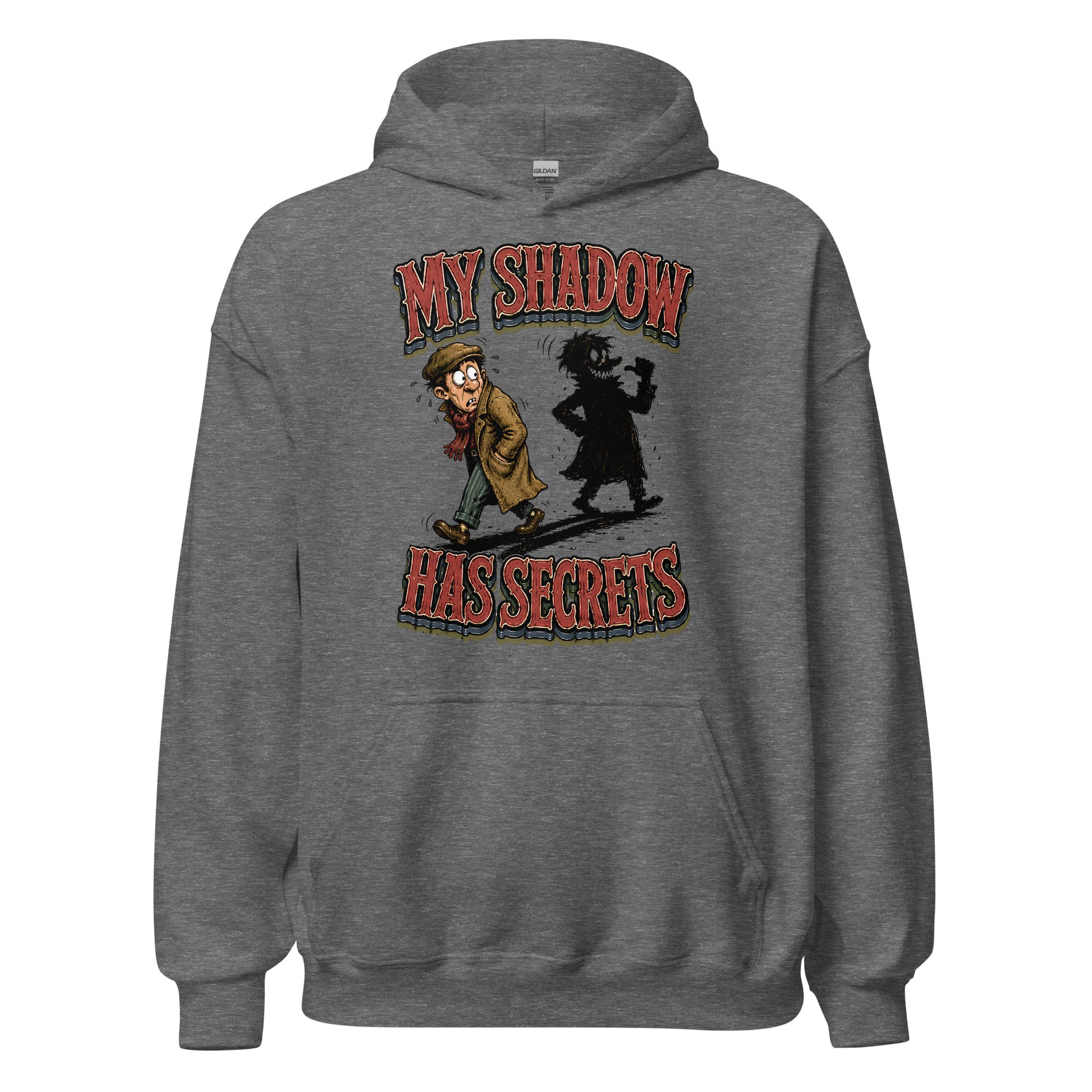 Horror & Mystery Lovers Unisex Heavyweight Fleece Hoodie with "My Shadow Has Secrets" Design by printfluence.net