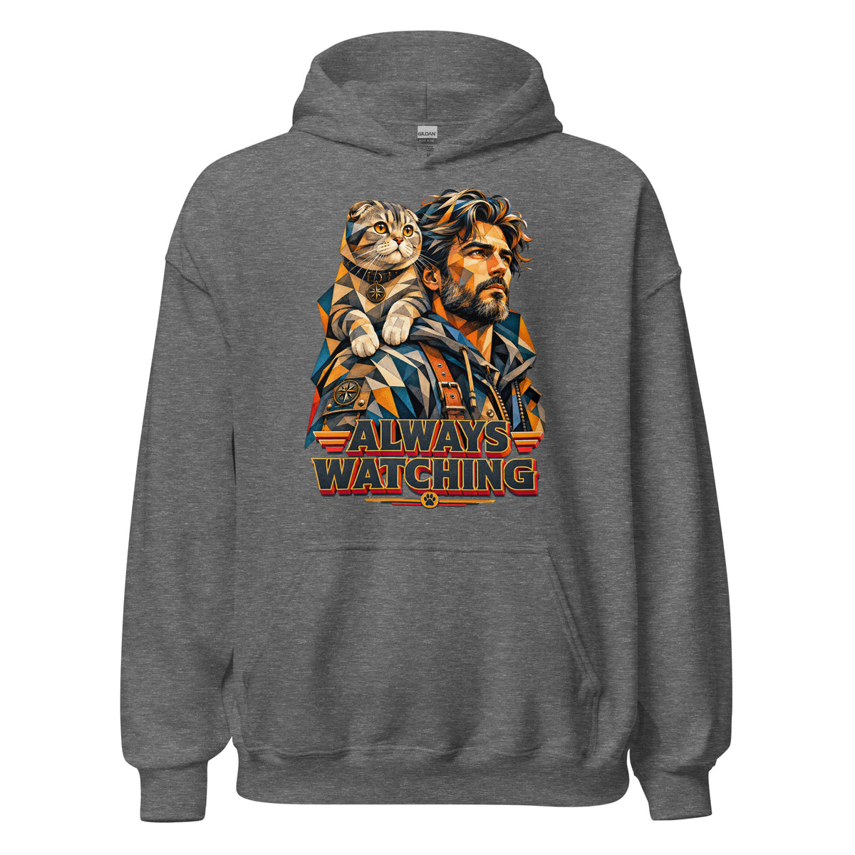 Cat Lovers Unisex Heavy Blend Hoodie – Scottish Fold "Always Watching" Geometric Cat Design by printfluence.net