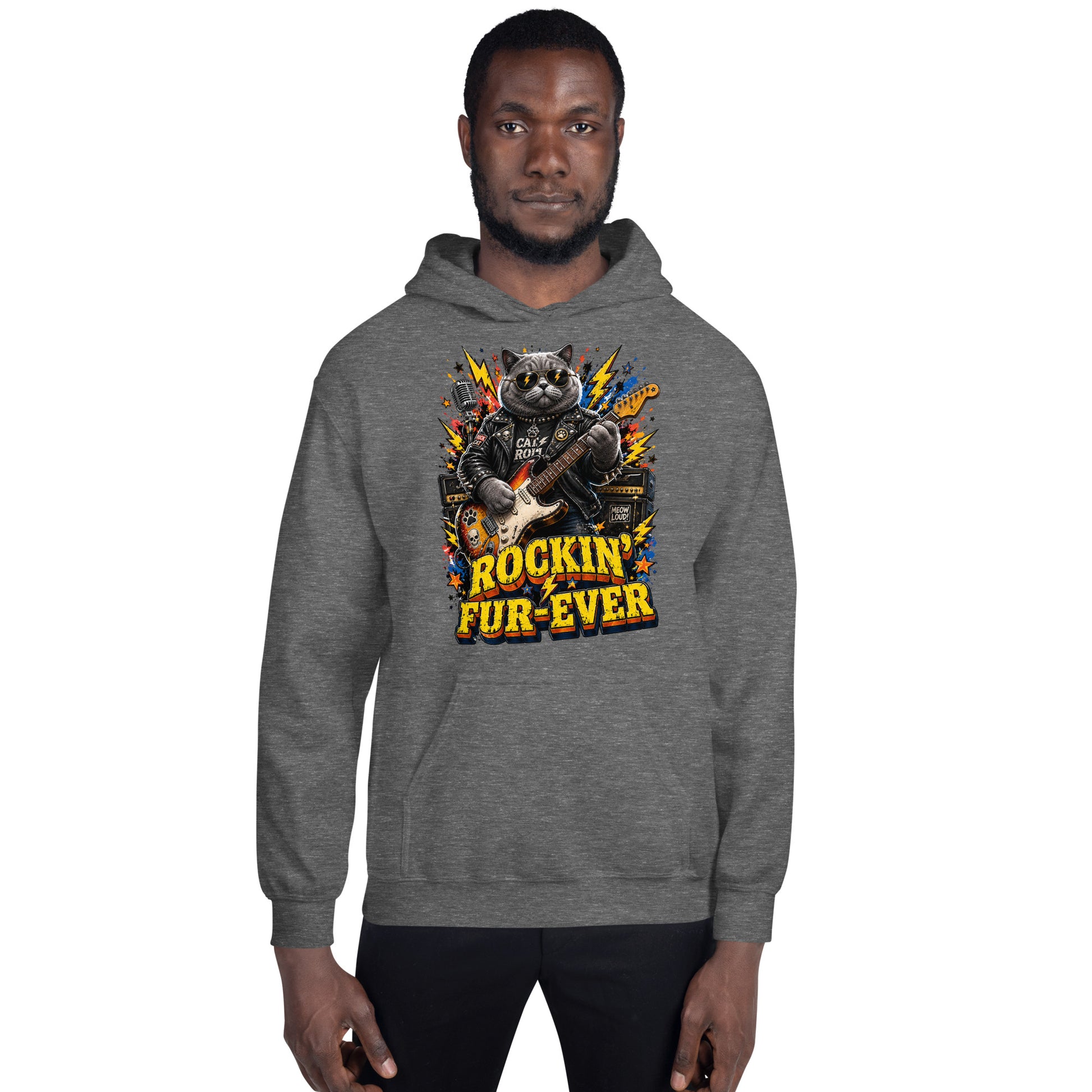 Cat Lovers Unisex Heavy Blend Hoodie "Rockin’ Fur-Ever" by printfluence.net