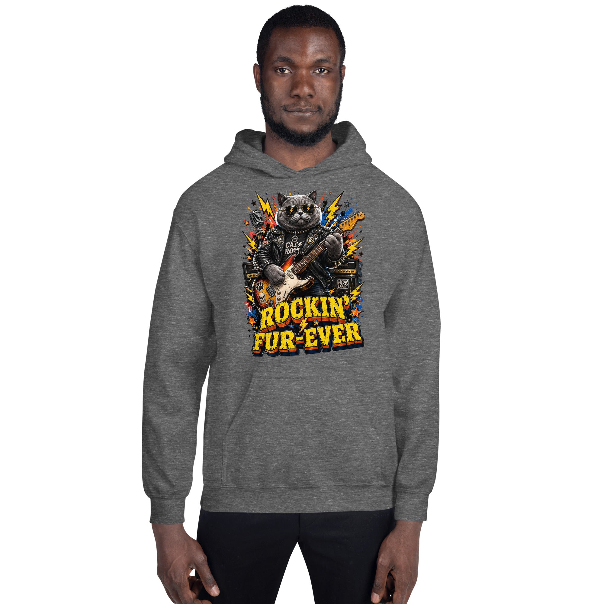 Cat Lovers Unisex Heavy Blend Hoodie "Rockin’ Fur-Ever" by printfluence.net