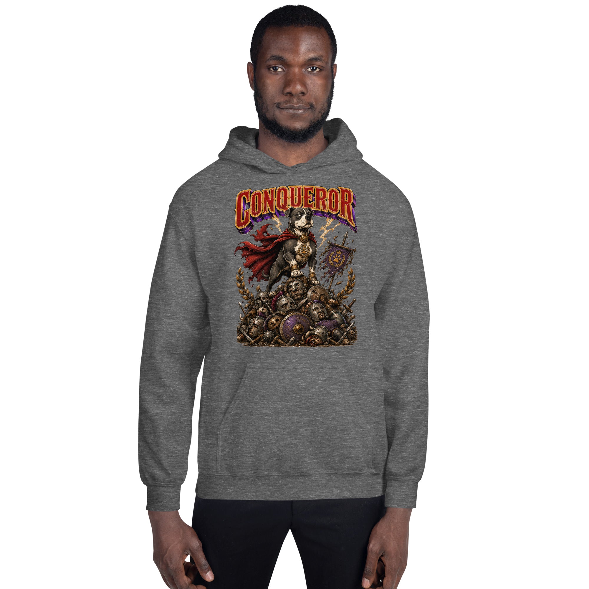 Pitbull Lovers | Unisex Heavy Blend Hoodie - Conqueror Warrior Dog by printfluence.net