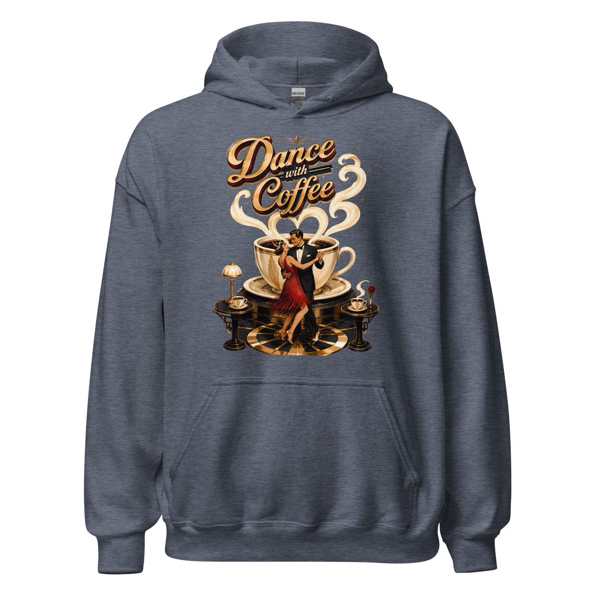 Coffee Lovers Unisex Hoodie Dance with Coffee – Art Deco Dancer & Giant Cup Graphic Pullover by printfluence.net