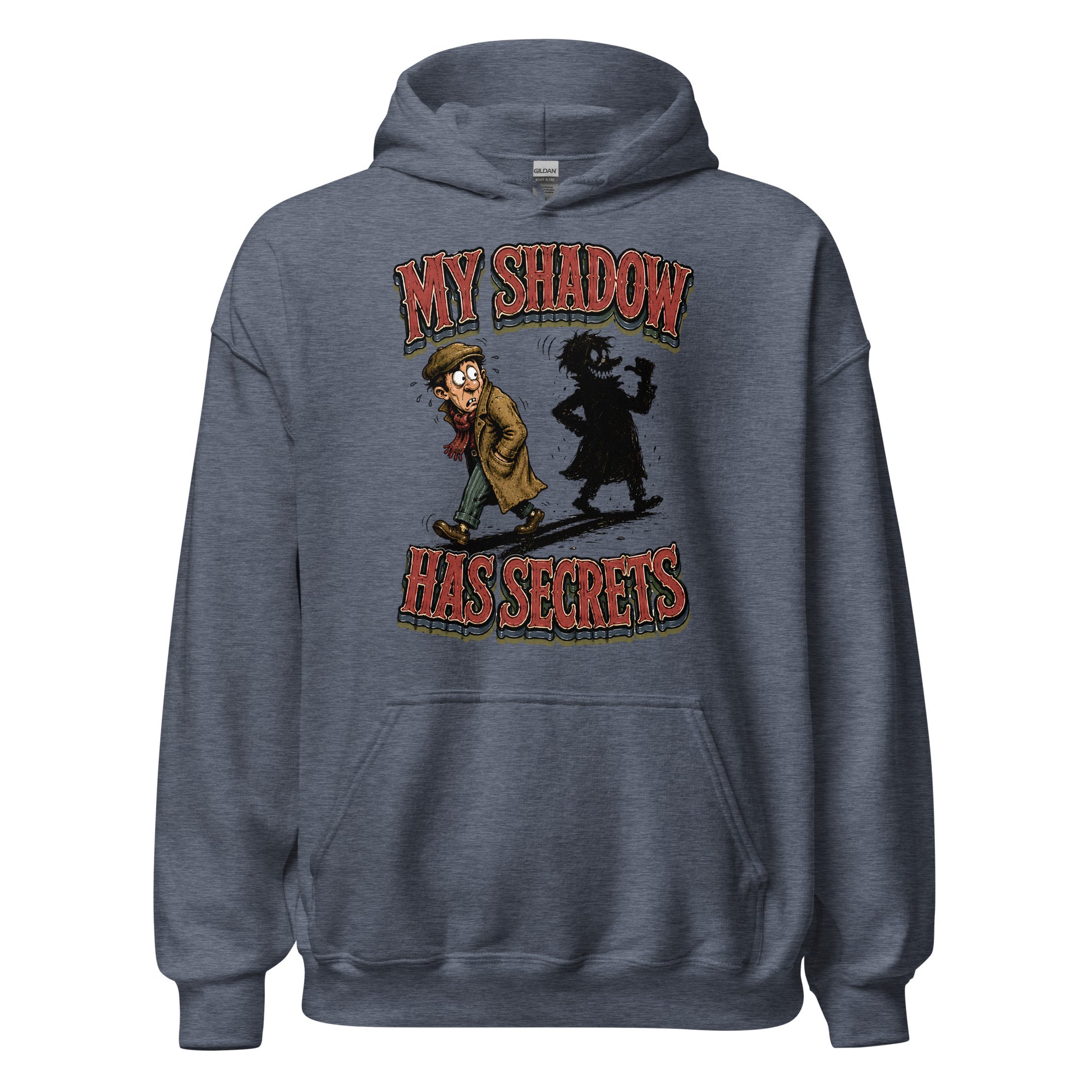 Horror & Mystery Lovers Unisex Heavyweight Fleece Hoodie with "My Shadow Has Secrets" Design by printfluence.net