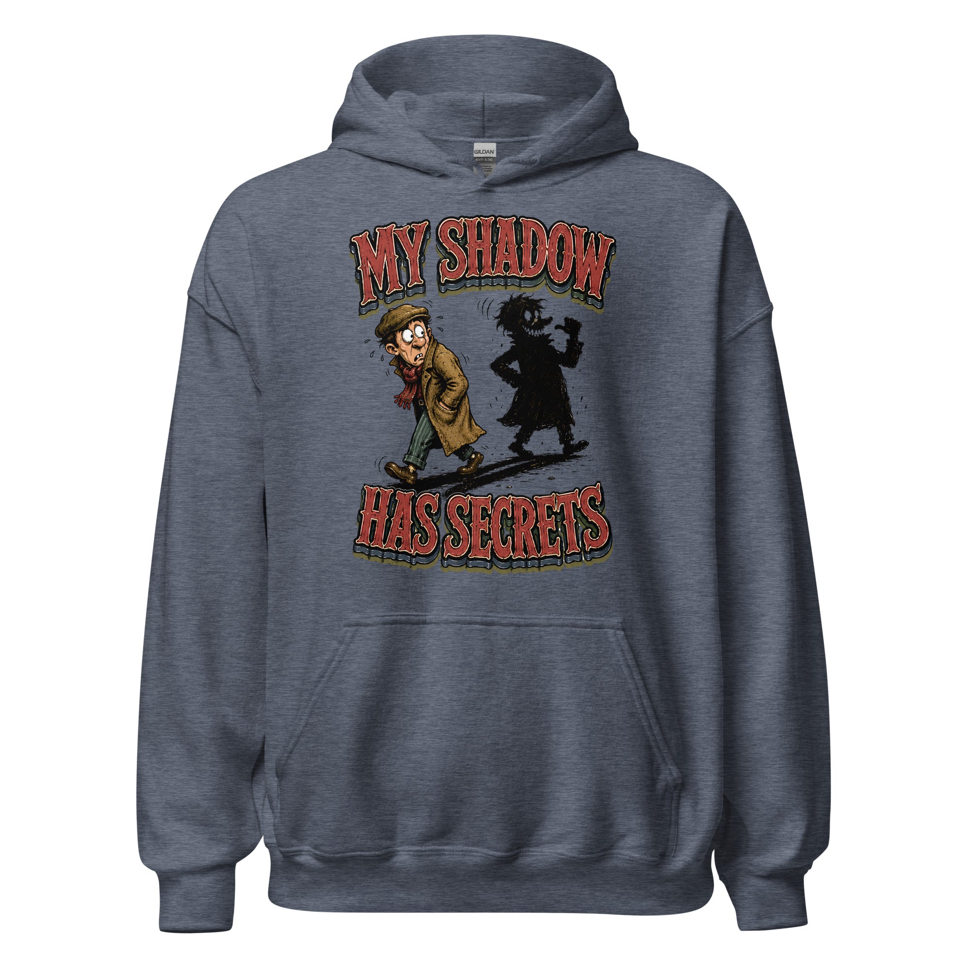 Horror & Mystery Lovers Unisex Heavyweight Fleece Hoodie with "My Shadow Has Secrets" Design by printfluence.net
