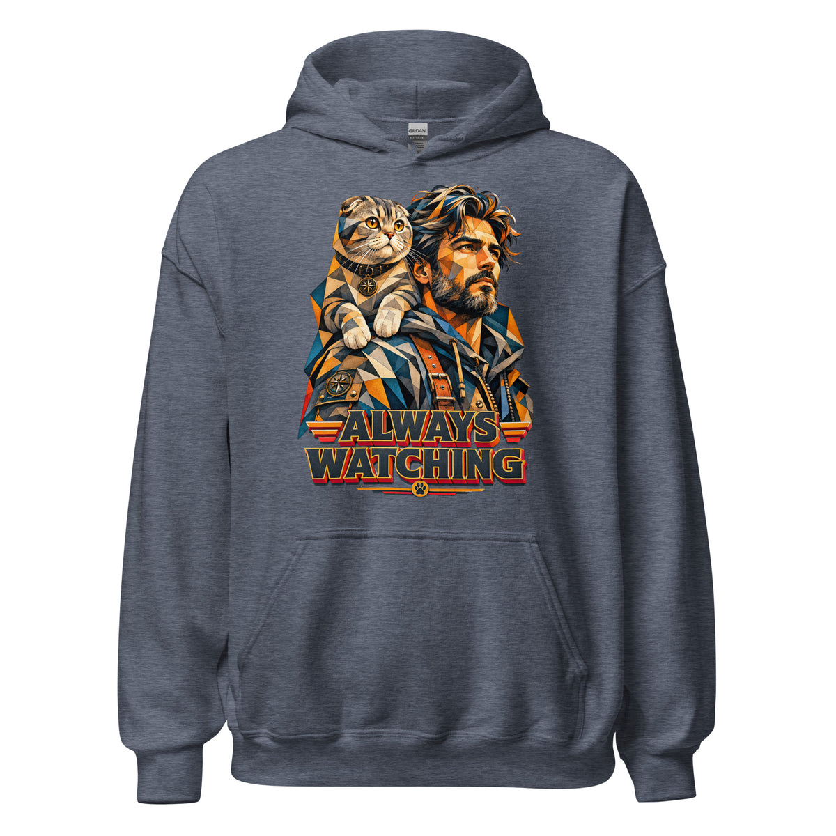 Cat Lovers Unisex Heavy Blend Hoodie – Scottish Fold "Always Watching" Geometric Cat Design by printfluence.net
