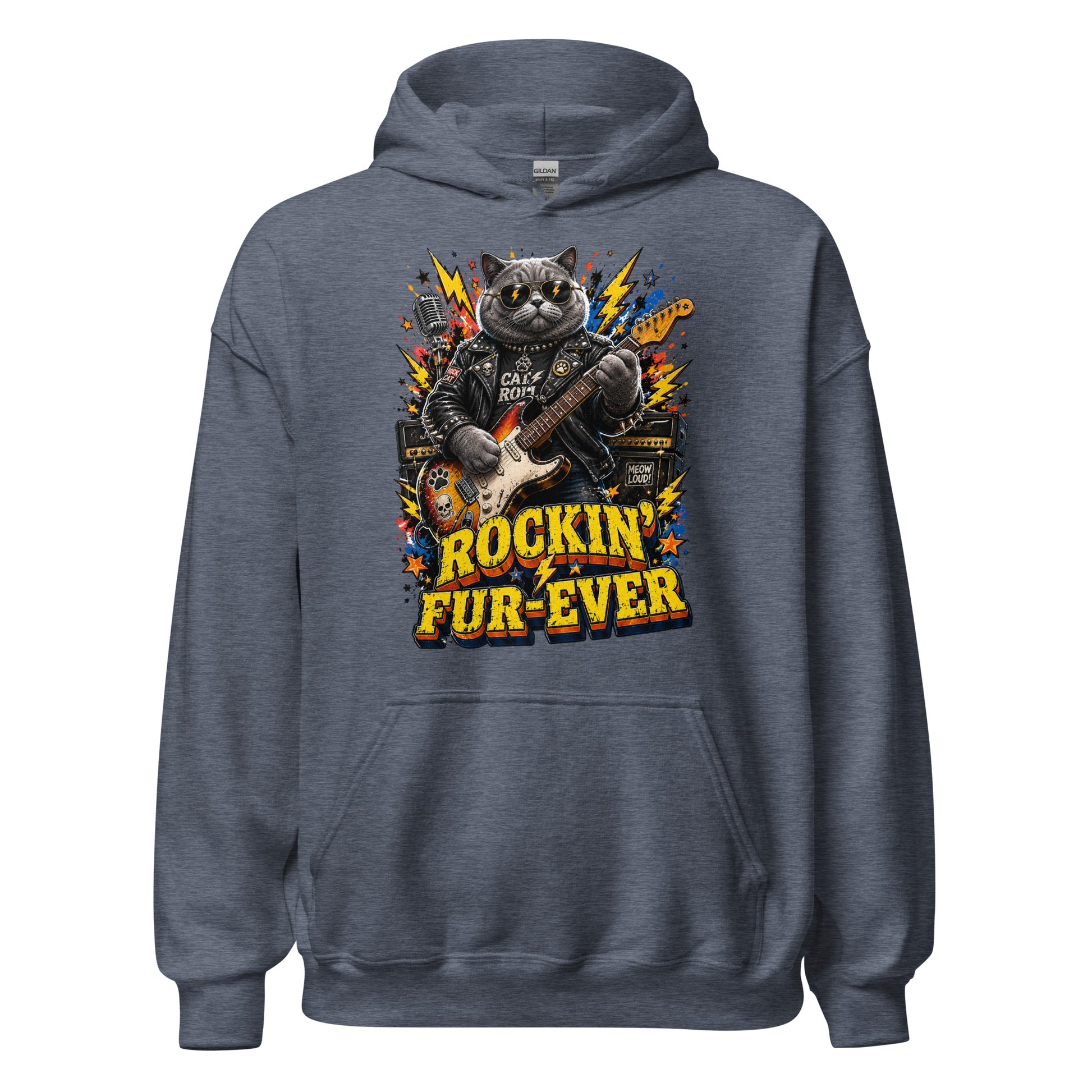 Cat Lovers Unisex Heavy Blend Hoodie "Rockin’ Fur-Ever" by printfluence.net