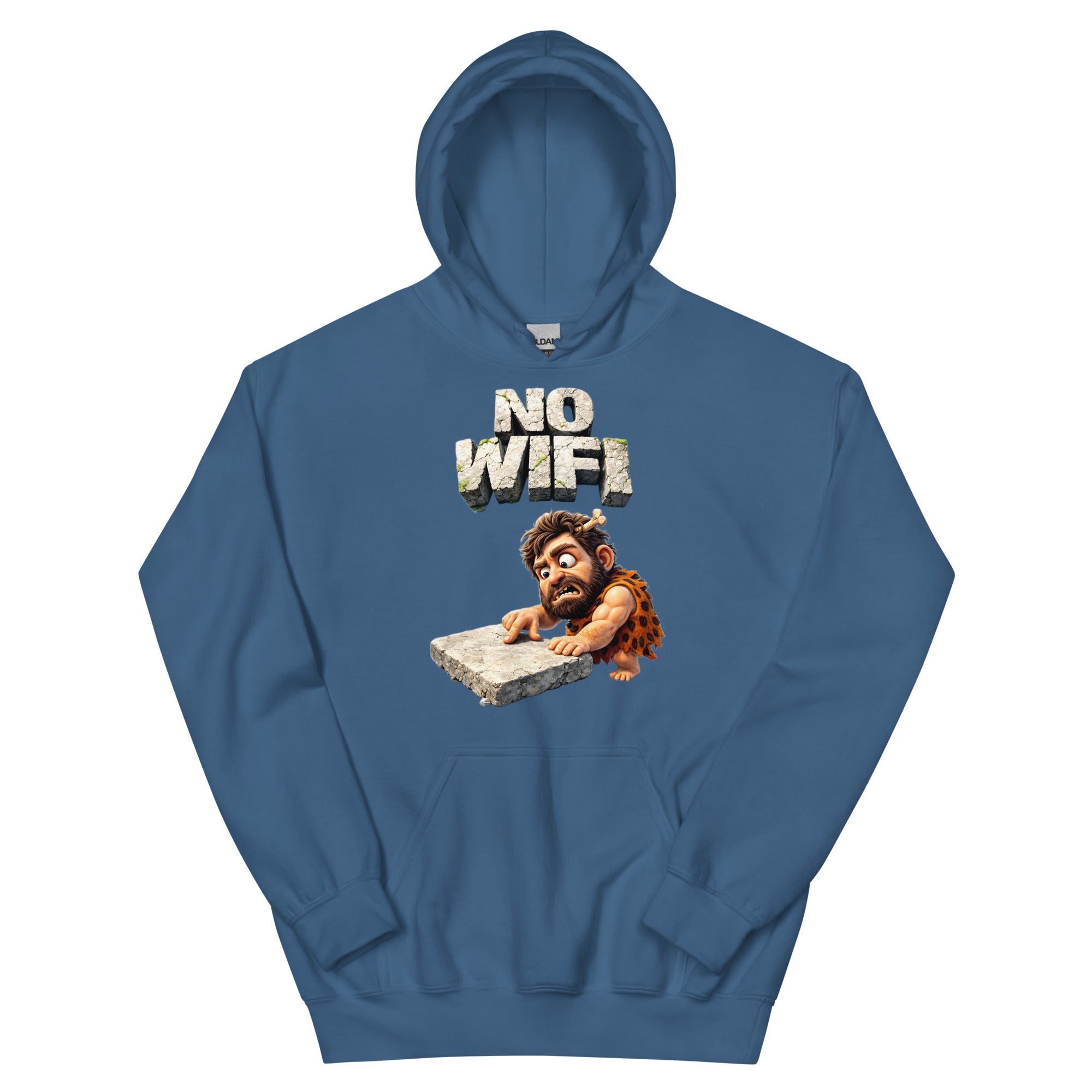 Unisex Hoodie - Prehistoric Struggle: "NO WIFI" Funny Caveman Unisex Hoodie 🦴📴 by printfluence.net