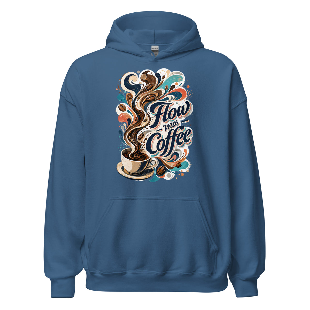 Coffee Lovers Unisex Hoodie Flow with Coffee – Abstract Swirl & Coffee Bean Graphic Pullover by printfluence.net