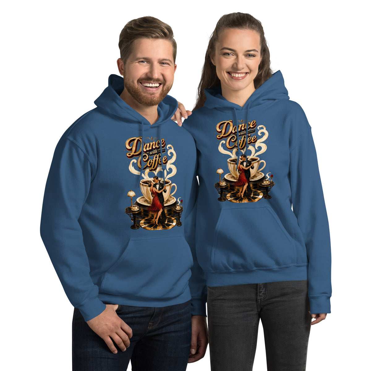 Coffee Lovers Unisex Hoodie Dance with Coffee – Art Deco Dancer & Giant Cup Graphic Pullover by printfluence.net