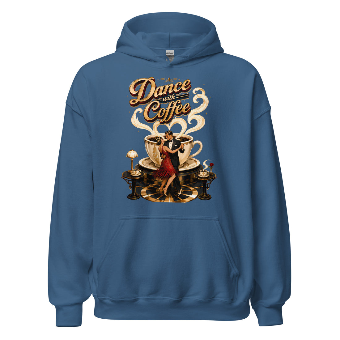 Coffee Lovers Unisex Hoodie Dance with Coffee – Art Deco Dancer & Giant Cup Graphic Pullover by printfluence.net