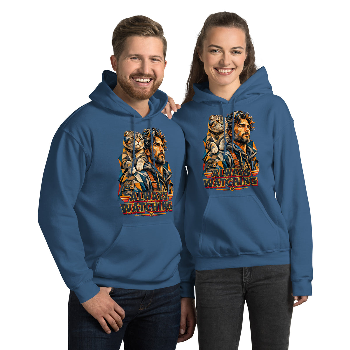 Cat Lovers Unisex Heavy Blend Hoodie – Scottish Fold "Always Watching" Geometric Cat Design by printfluence.net