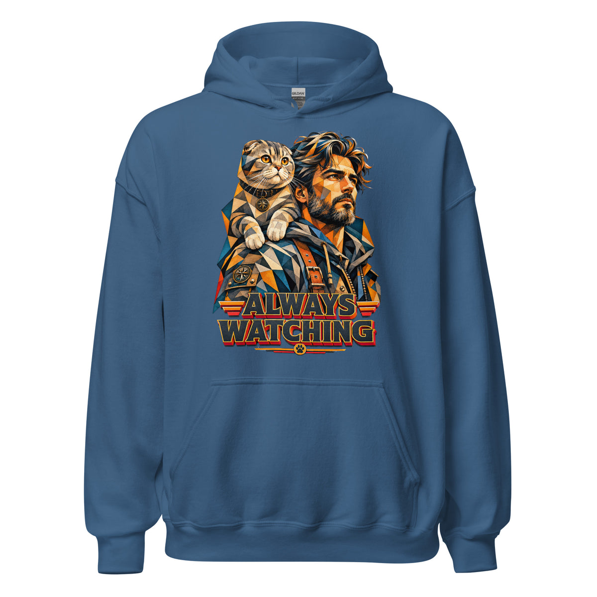 Cat Lovers Unisex Heavy Blend Hoodie – Scottish Fold "Always Watching" Geometric Cat Design by printfluence.net