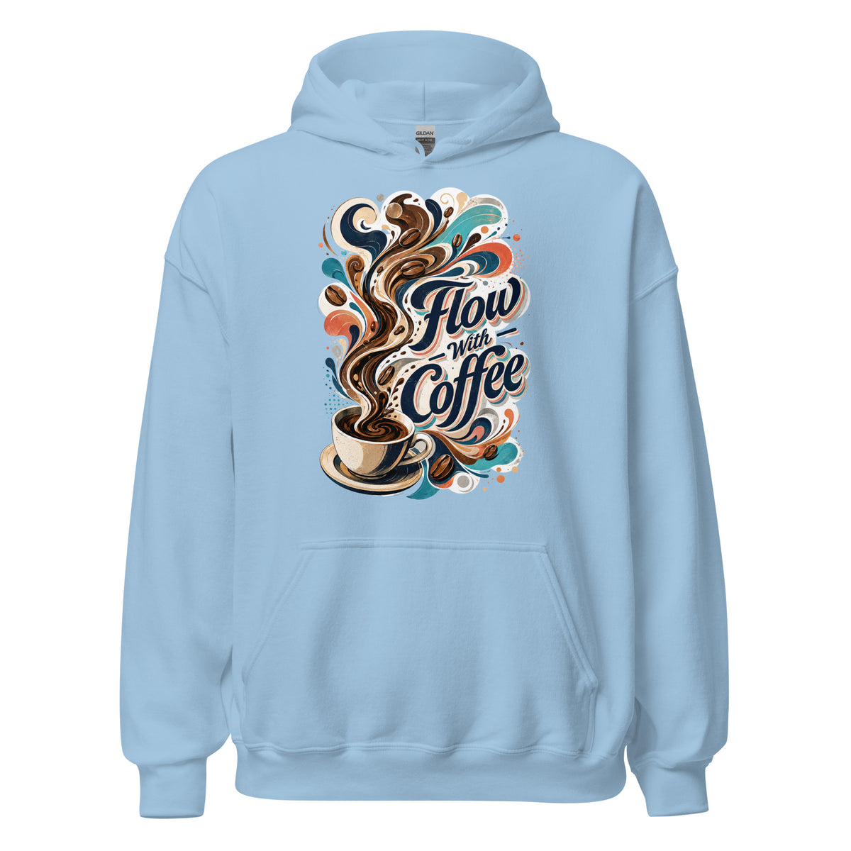 Coffee Lovers Unisex Hoodie Flow with Coffee – Abstract Swirl & Coffee Bean Graphic Pullover by printfluence.net